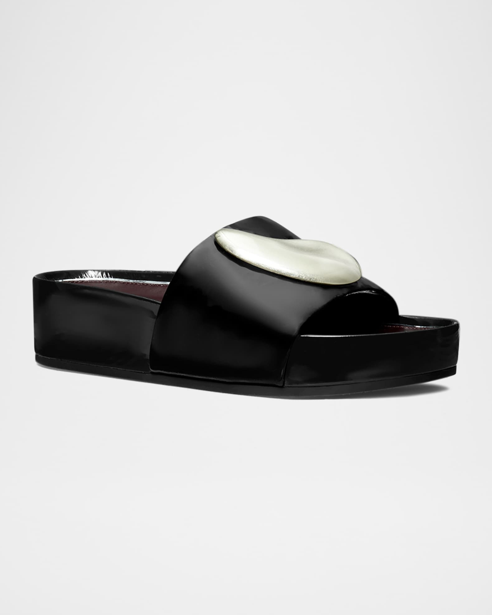Tory Burch Patos Bean Shiny Leather Platform Slide Sandals