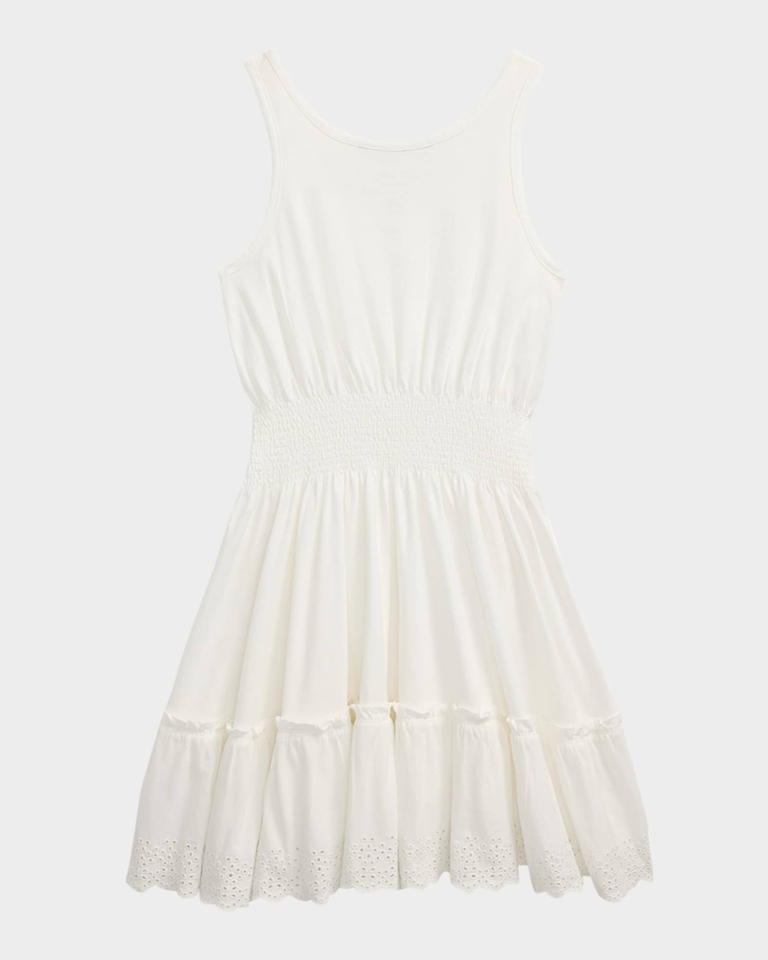 Girl's Smocked Dress W/ Eyelet Trim, Size S-XL 1
