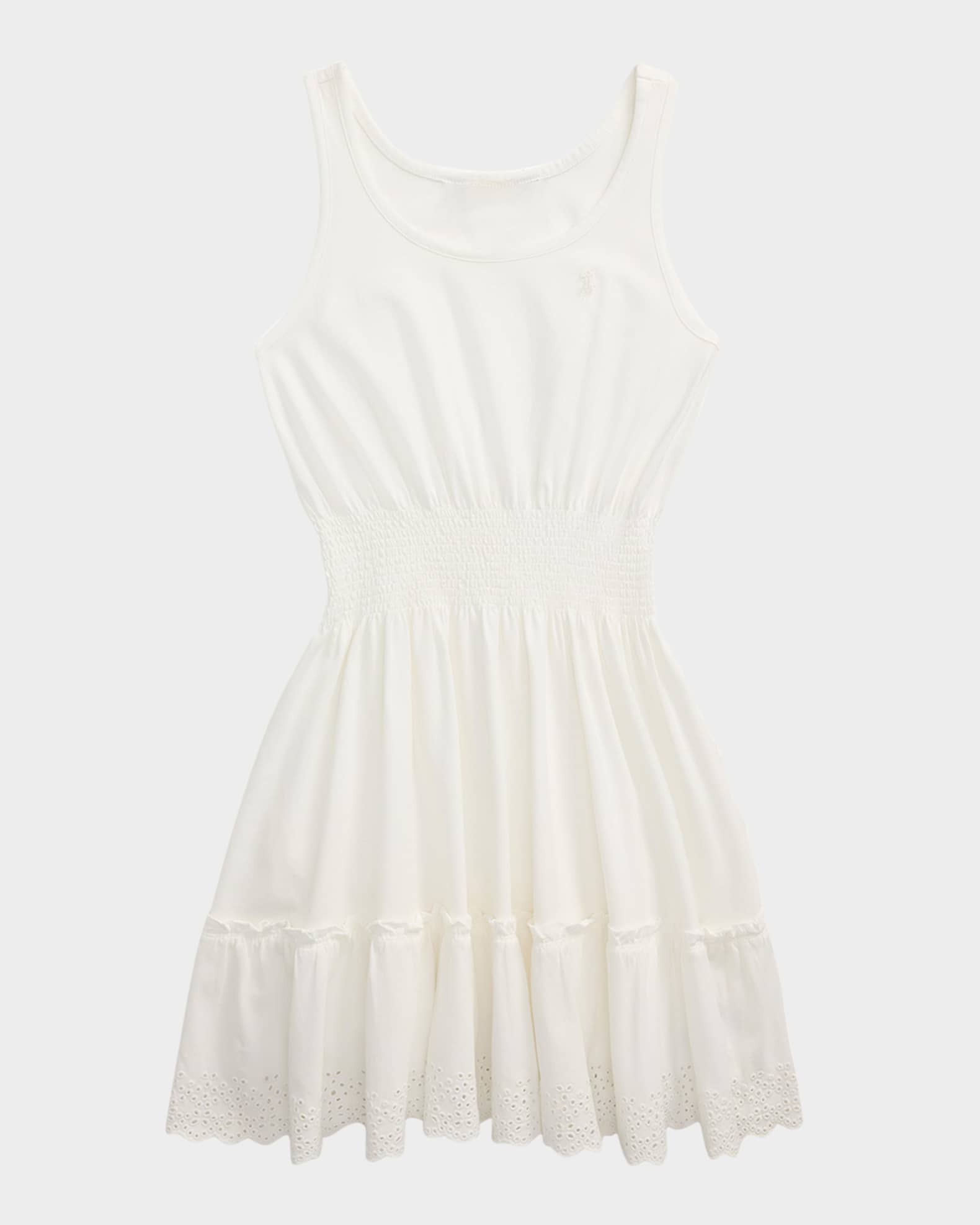 Girl's Smocked Dress W/ Eyelet Trim, Size S-XL 0