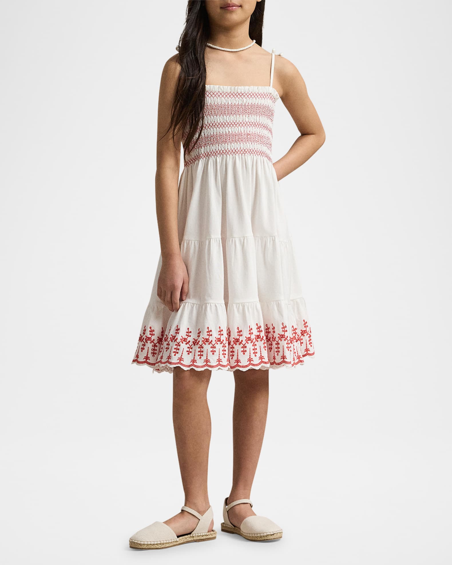 Girl's Smocked Eyelet Trim Dress 1