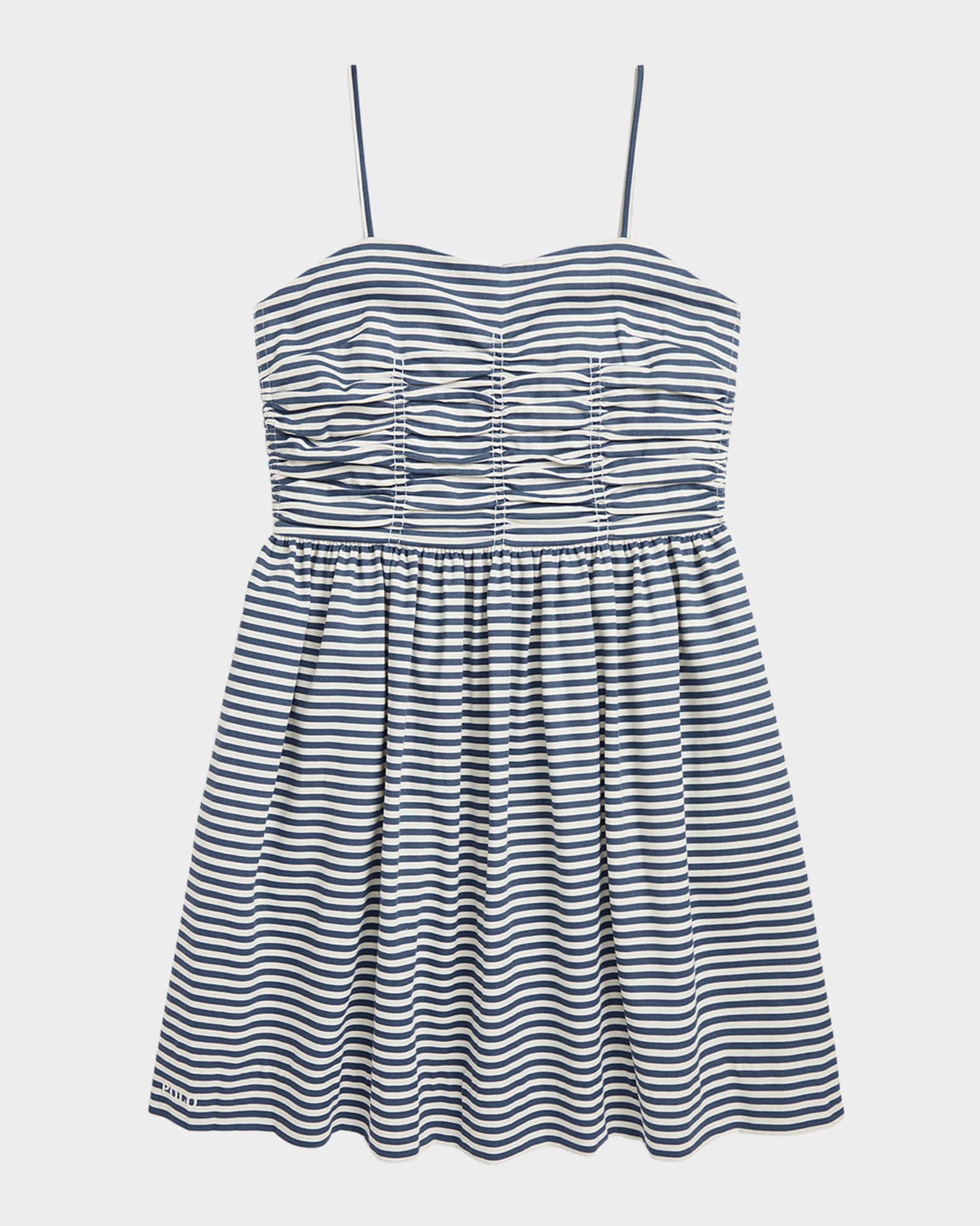 Girls Striped Twill Ruched Dress, Size 7-14 0