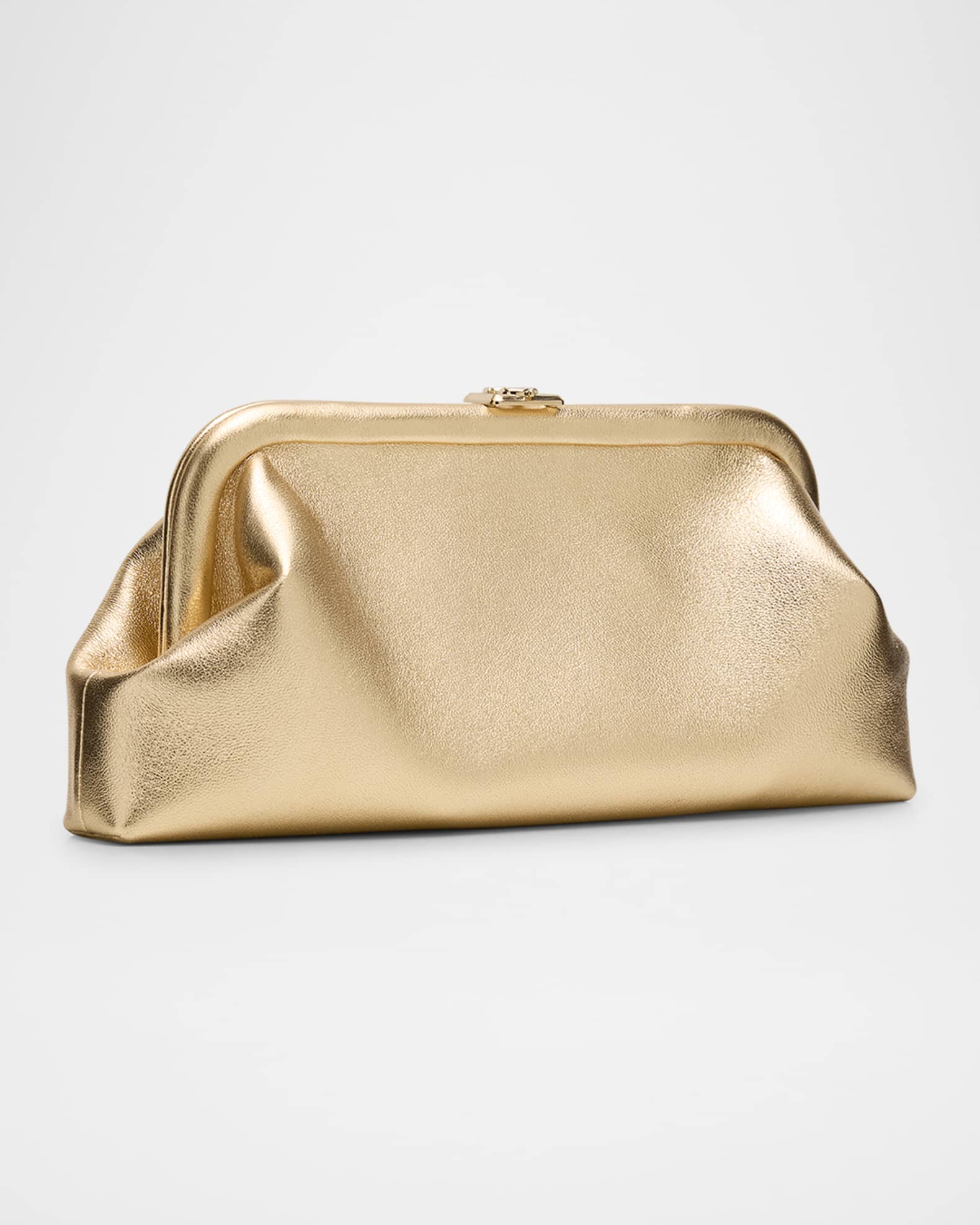 Jimmy Choo Skylar Frame Metallic Leather Clutch Bag | Neiman