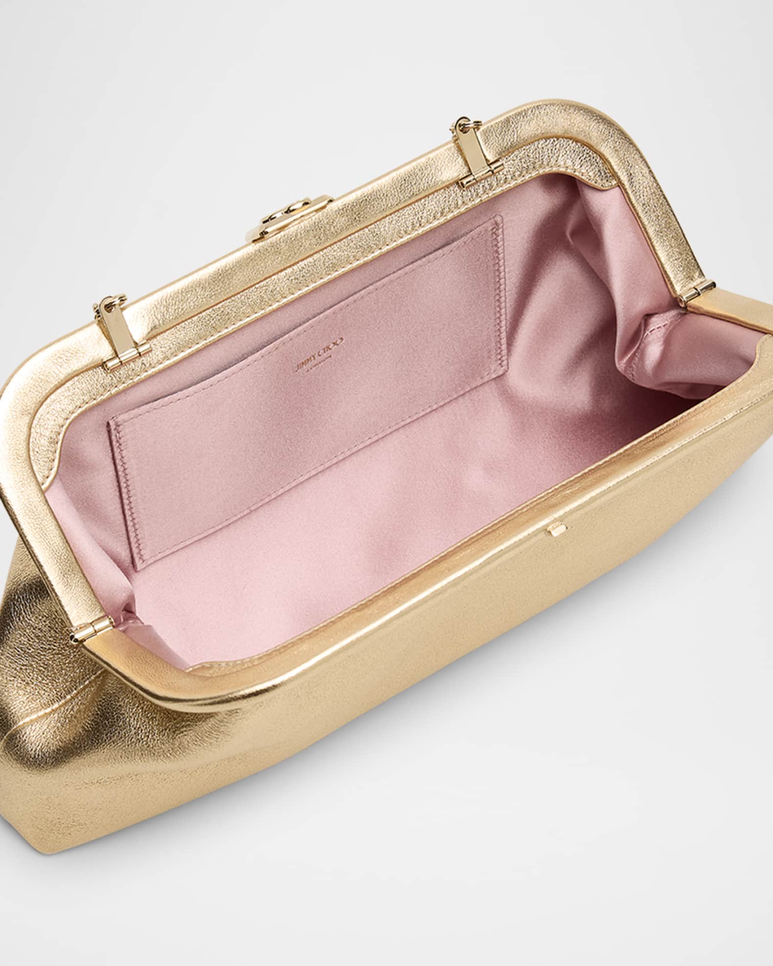 Jimmy Choo Skylar Frame Metallic Leather Clutch Bag | Neiman