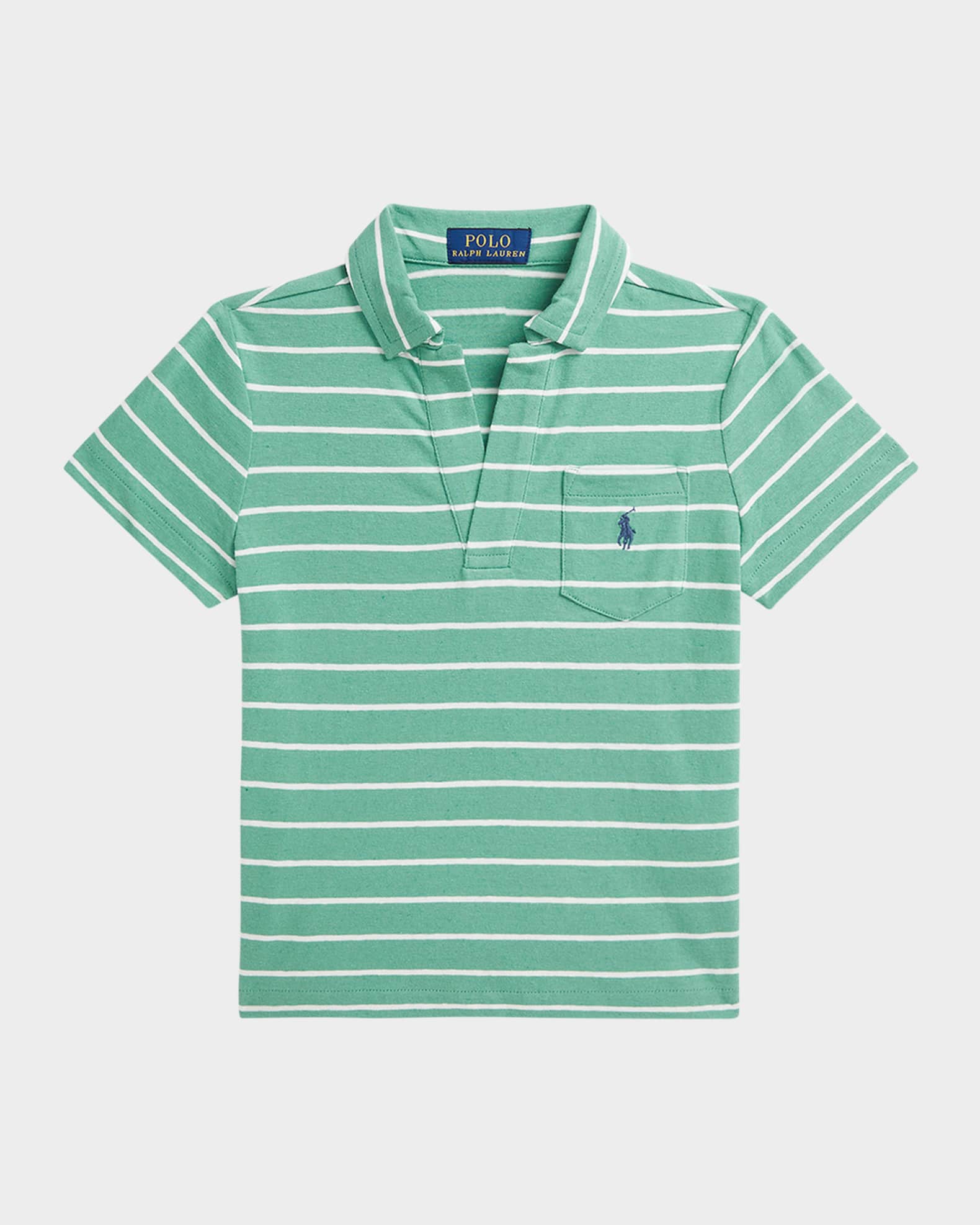 Boy's Linen Striped Polo Shirt, Size 2-7 0