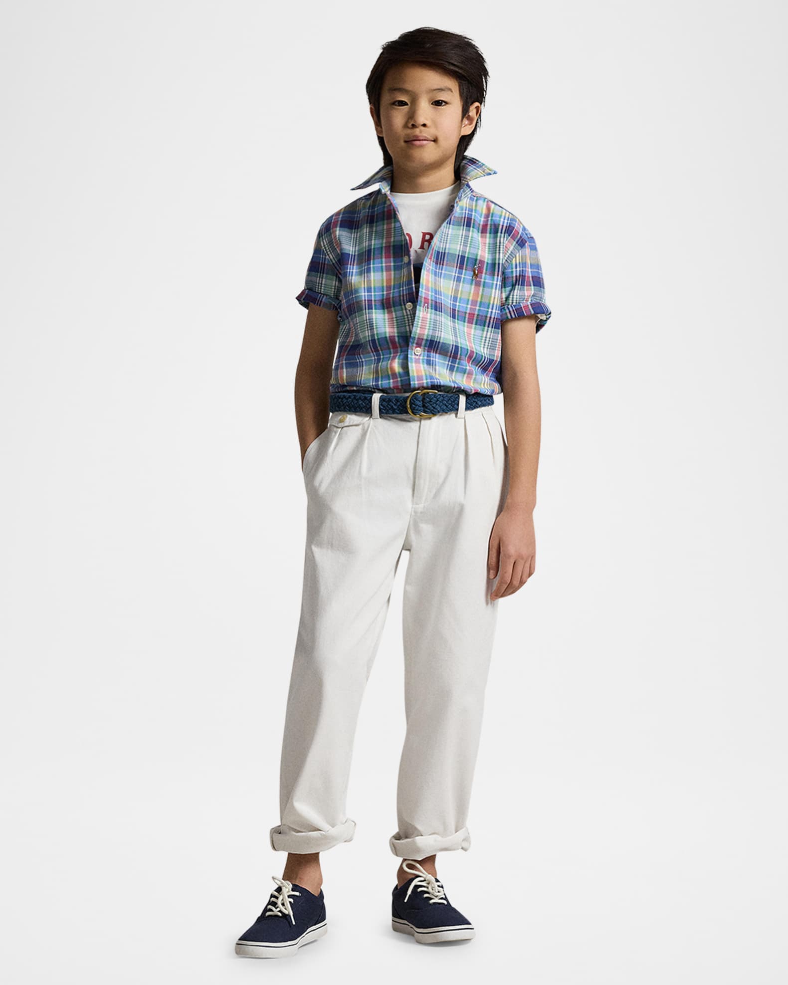  Boy's Plaid-Print Oxford Shirt, Size S-XL 1