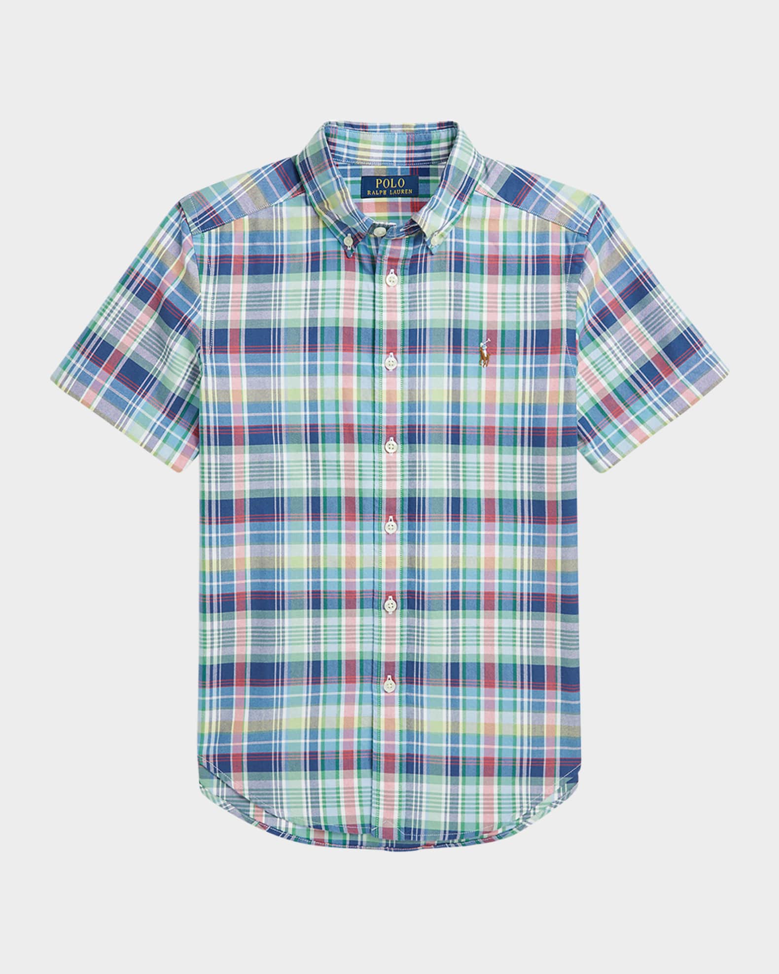 Boy's Plaid-Print Oxford Shirt, Size S-XL 0