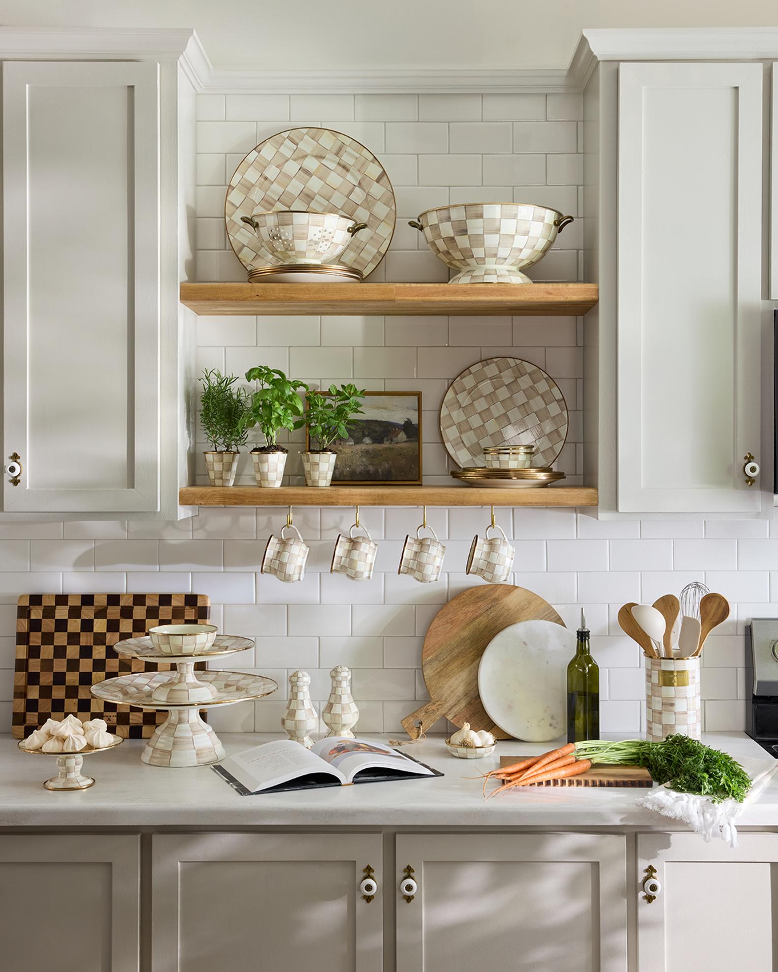 Mocha Check Pedestal Platter Collection | Neiman Marcus