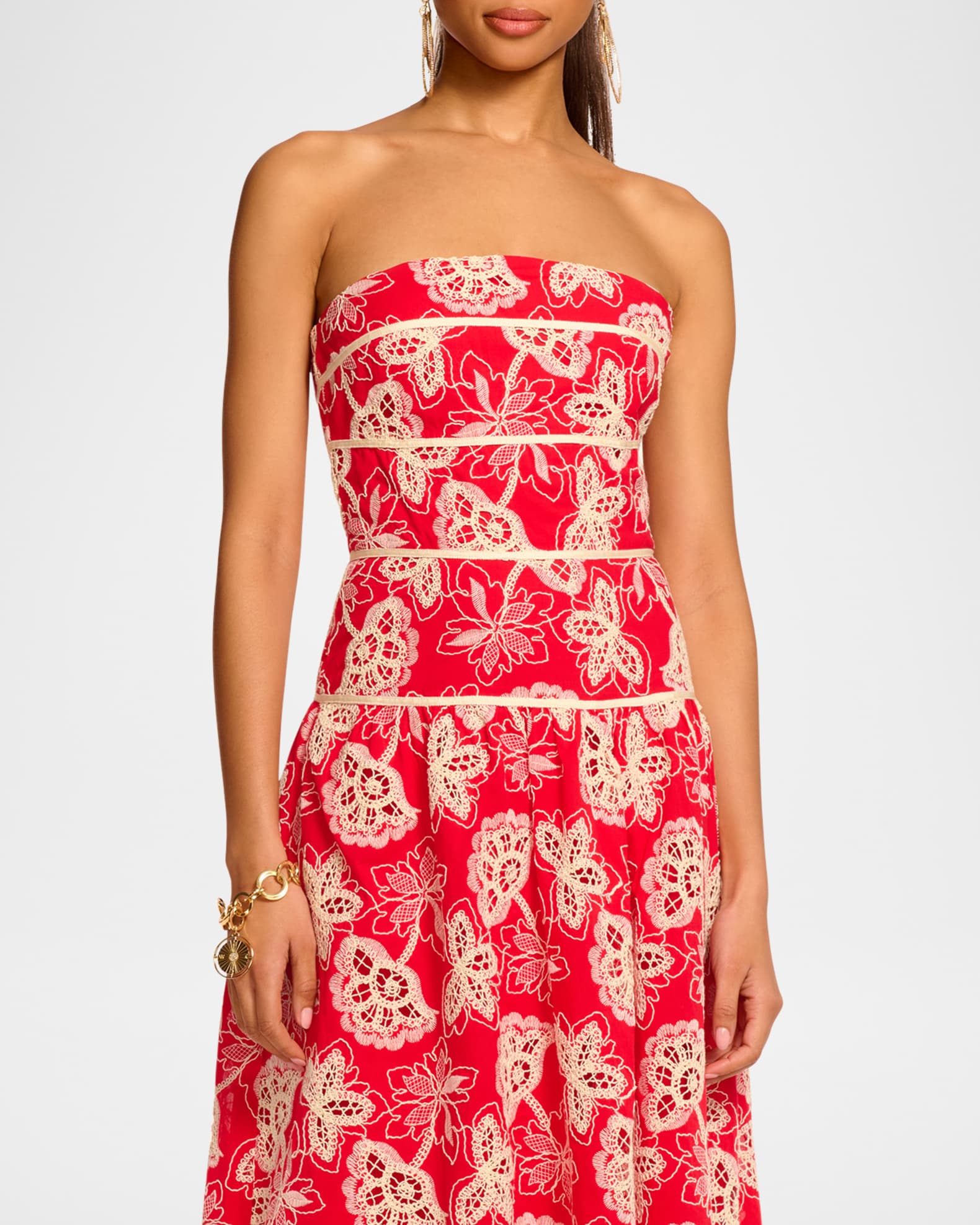 Ramy Brook ラミーブルック ブランカ ドレス Blanca Strapless Embroidered Maxi Dress in flame flower