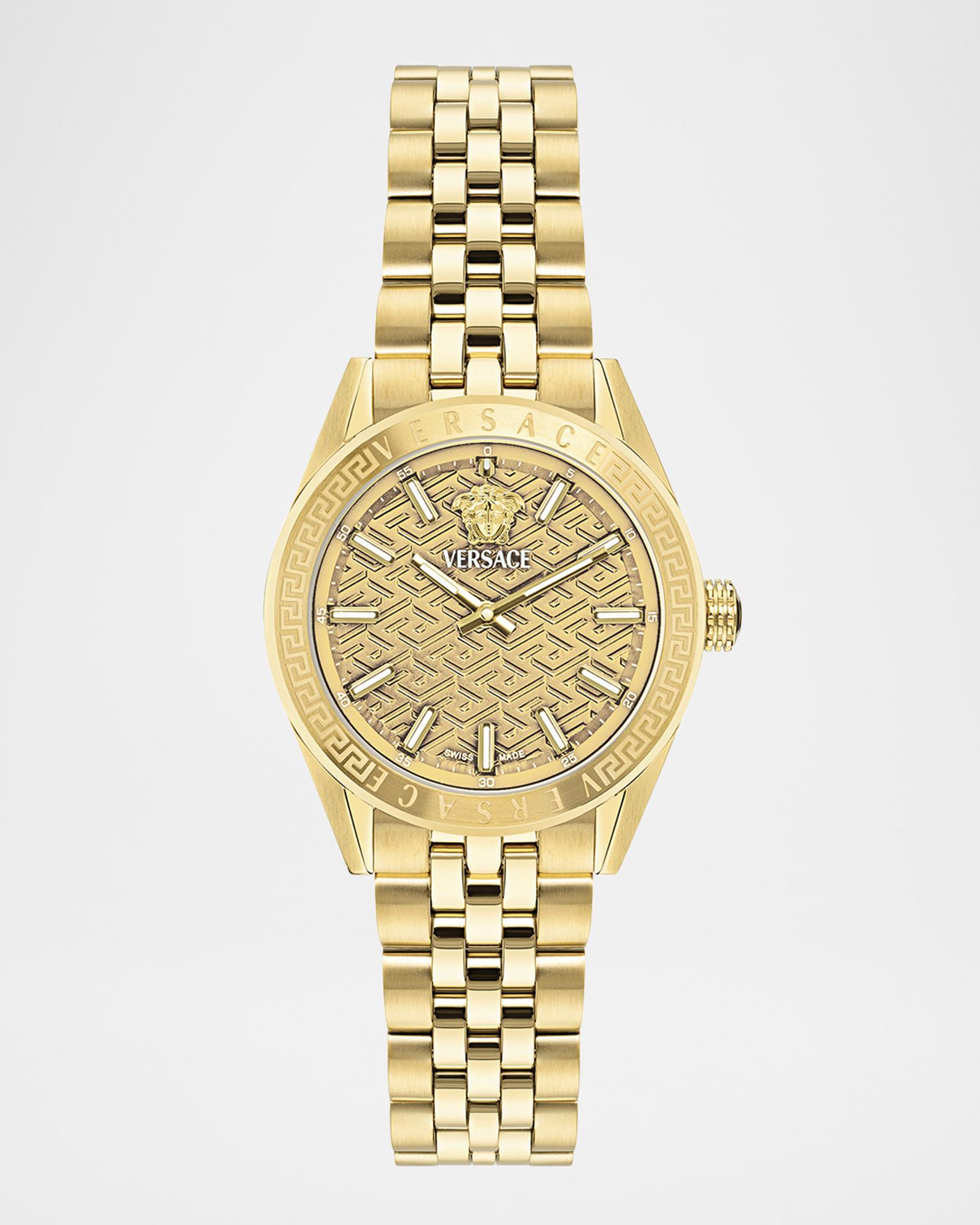 Versace V-Code 36mm IP Yellow Gold Bracelet Watch | Neiman Marcus