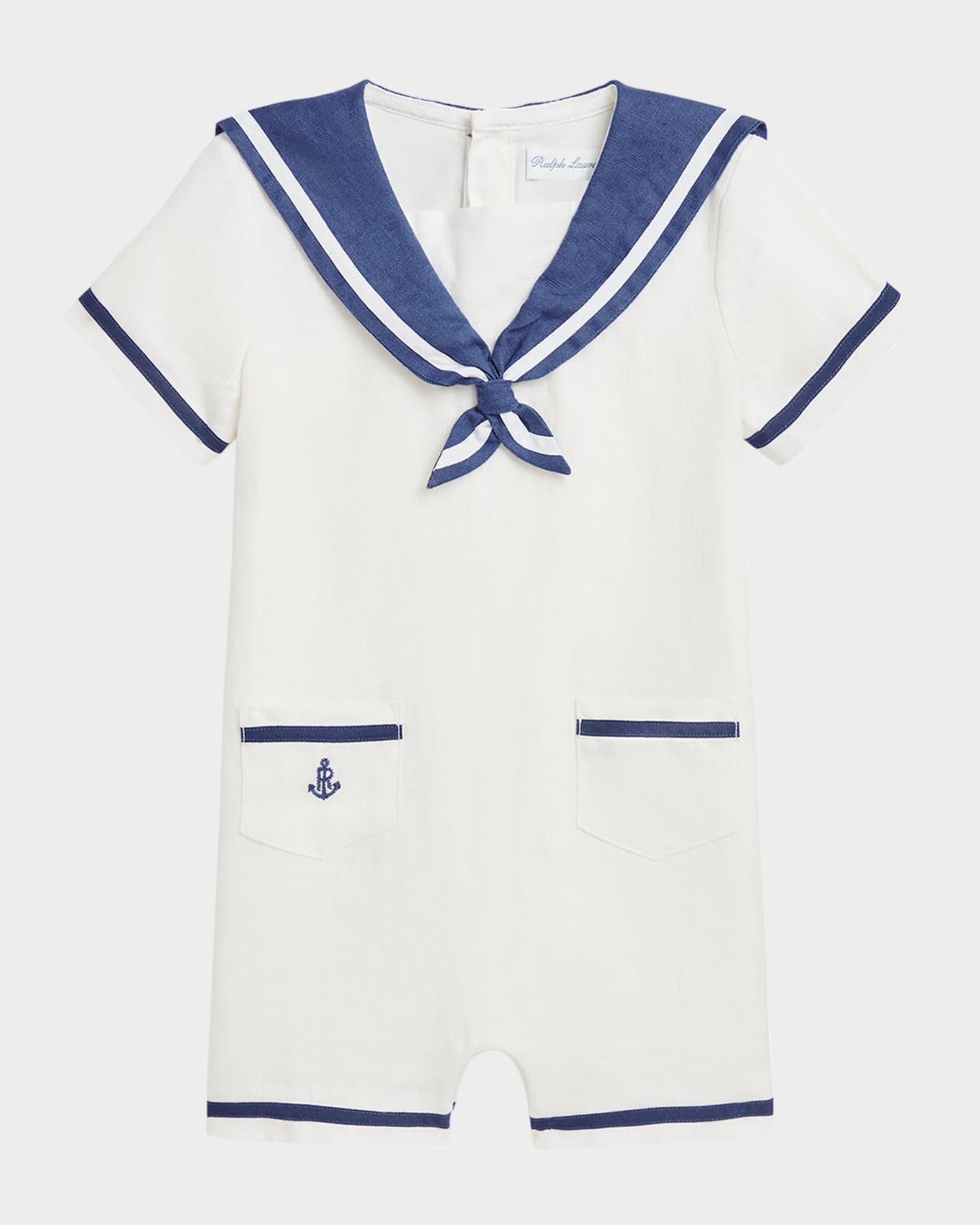 Boy's Sailor-Inspired Embroidered Shortall, Size 9M-24M 0