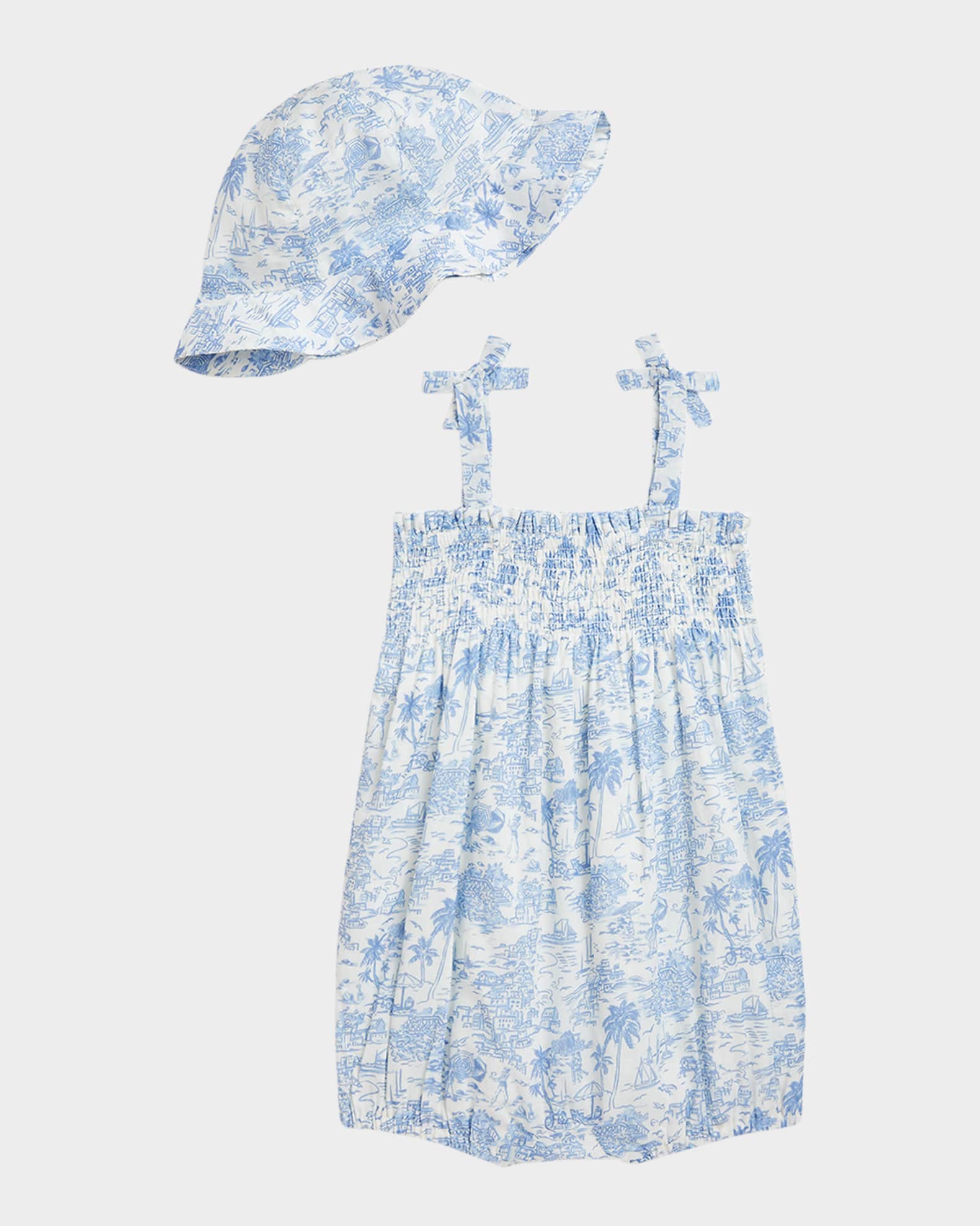 Girl's Printed Bubble Romper W/ Hat Set, Size 3M-24M 1