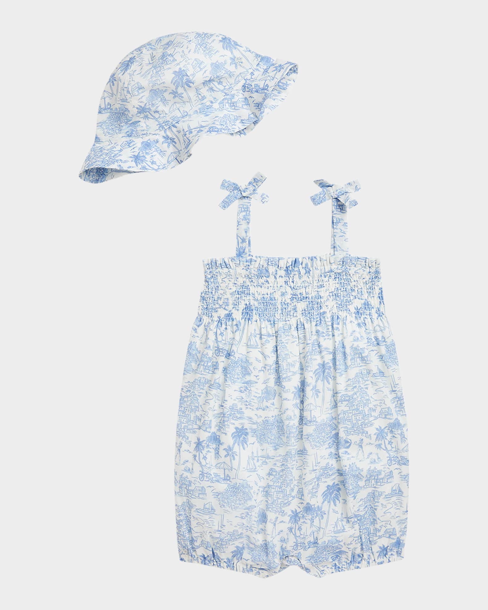 Girl's Printed Bubble Romper W/ Hat Set, Size 3M-24M 0