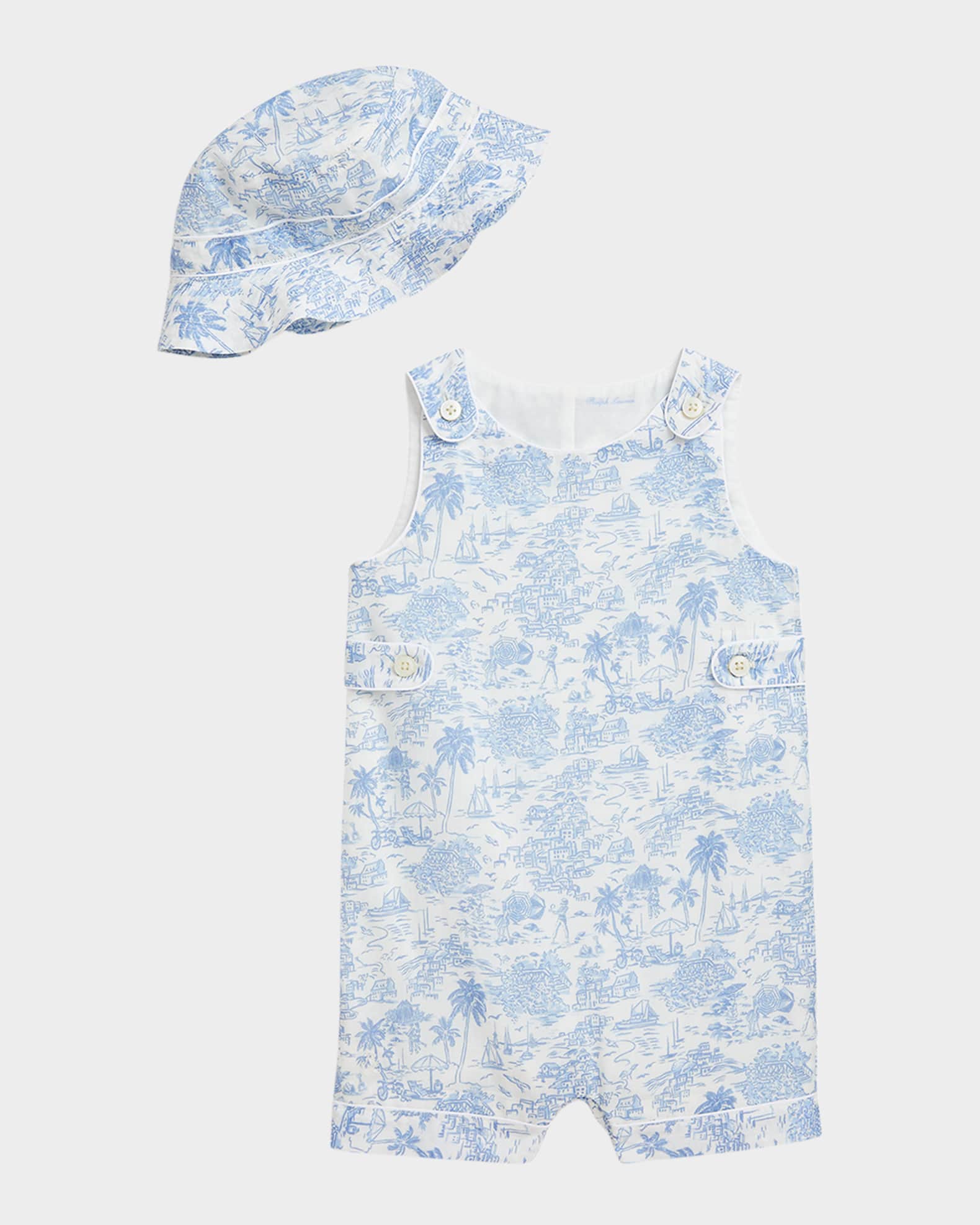 Boy's Printed Bubble Romper w/ Hat Set, Size 3M-24M 0