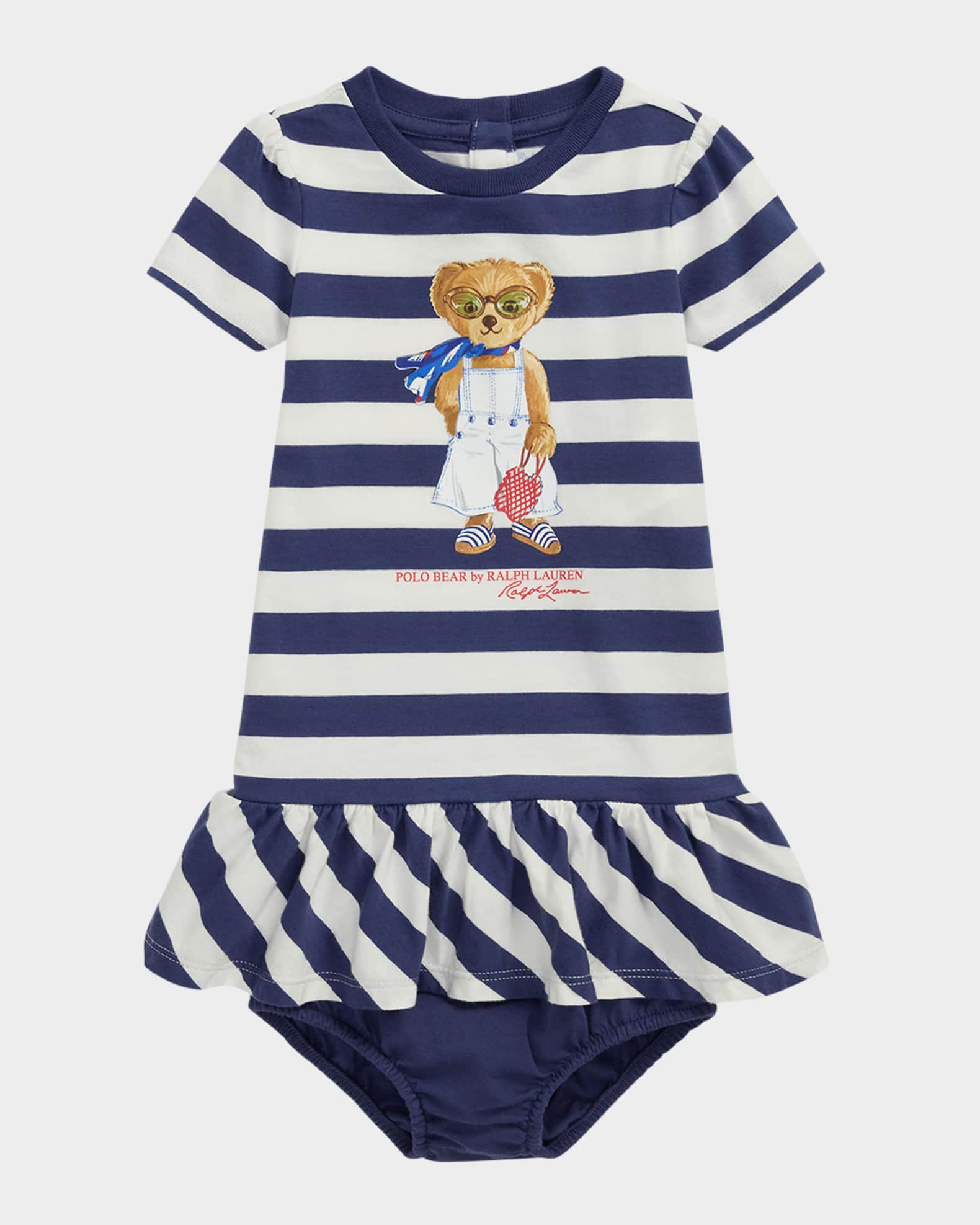 Girl's Striped Polo Bear Drop Waist Dress, Size 3M-24M 0