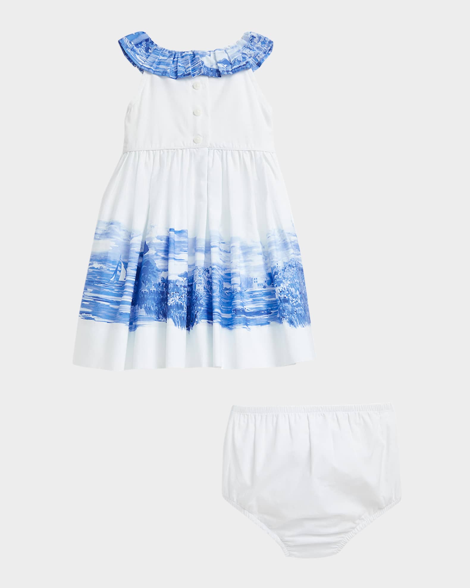 Girl's Seaside-Print Dress W/ Bloomers, Size 9M-24M 1