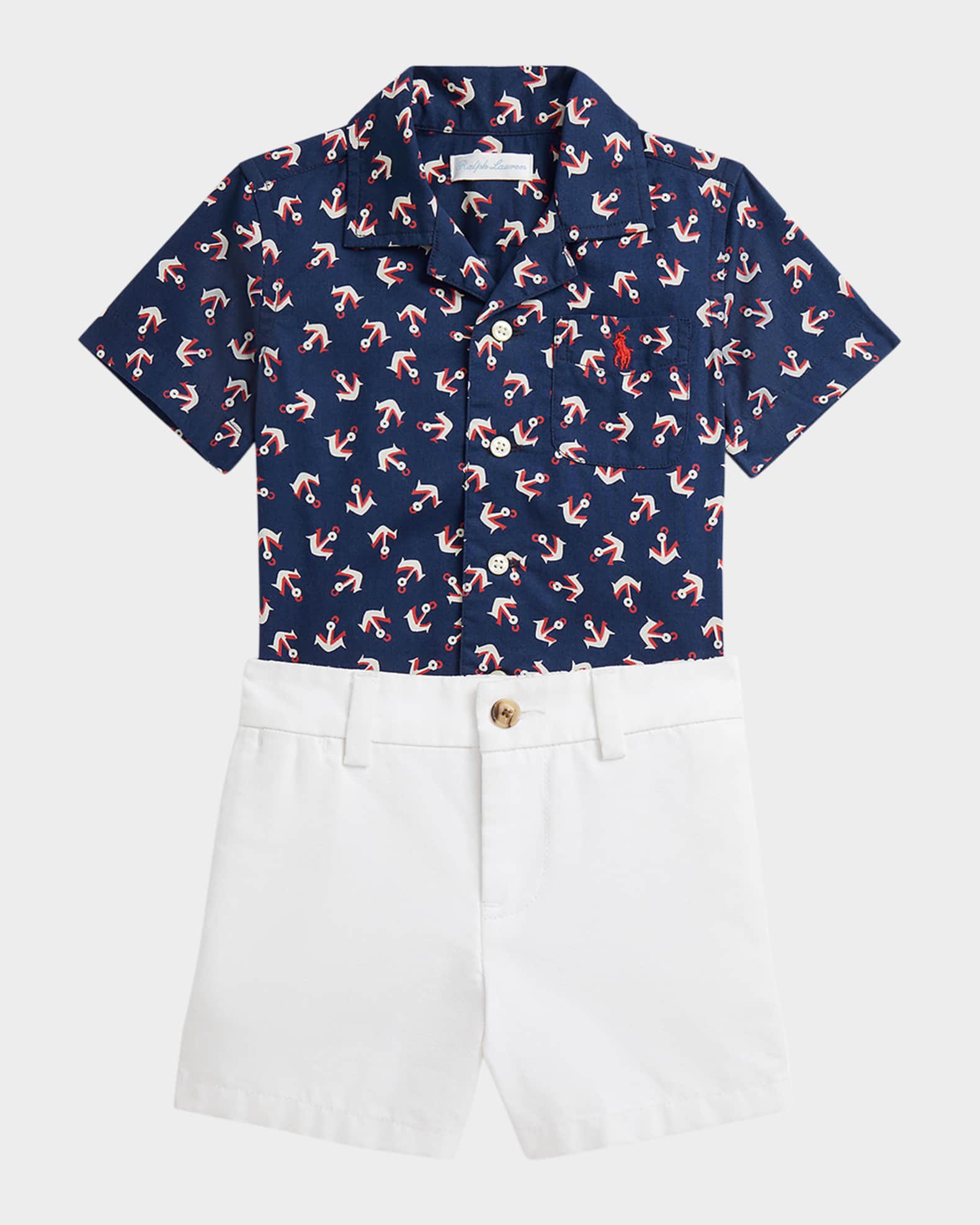 Boy's Anchor-Print Shirt W/ Canvas Shorts, Size 3M-24M 0