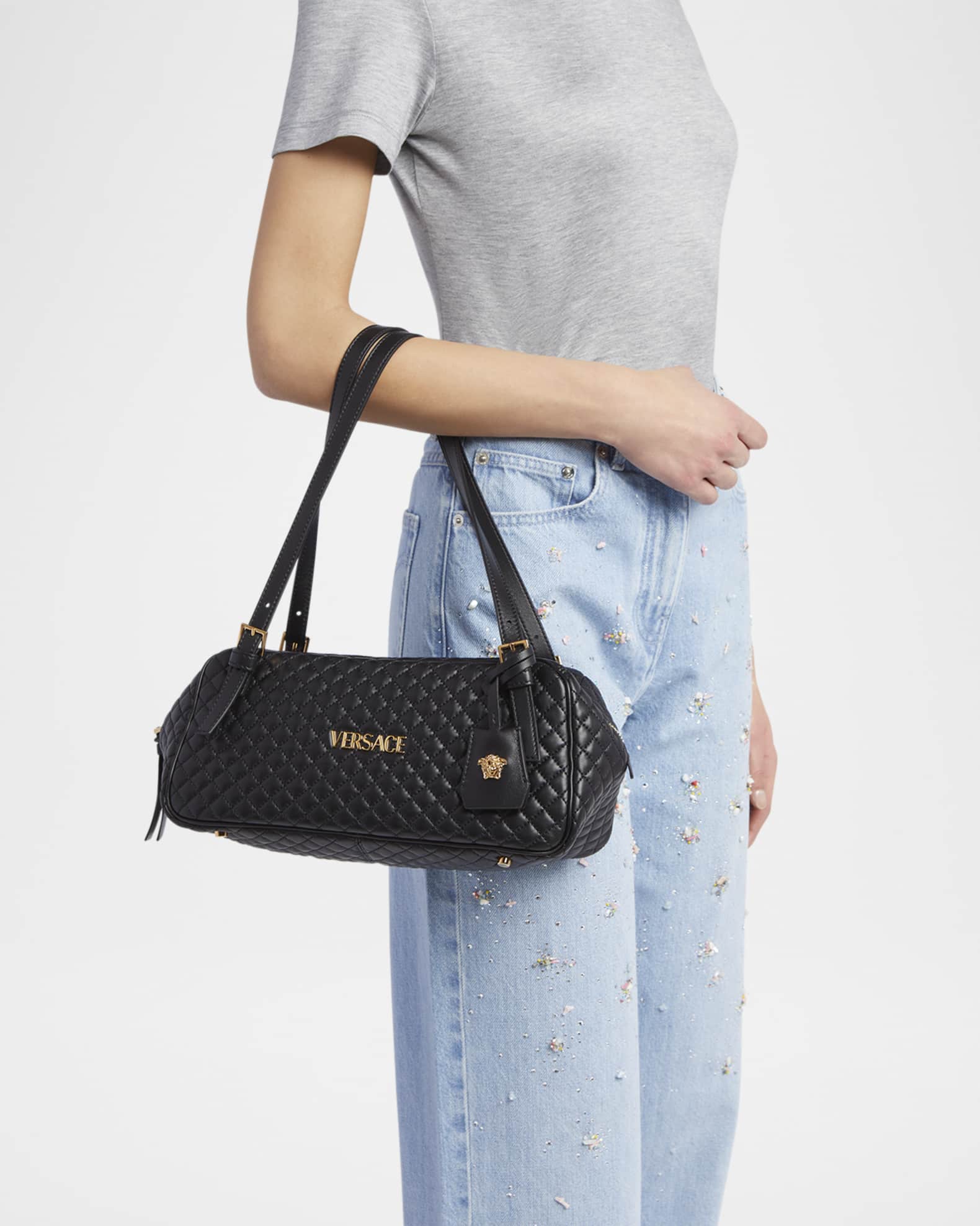 【関税送料込】VERSACE quilted medusa handbag Versace La Medusa Medium Quilted Leather Shoulder Bag
