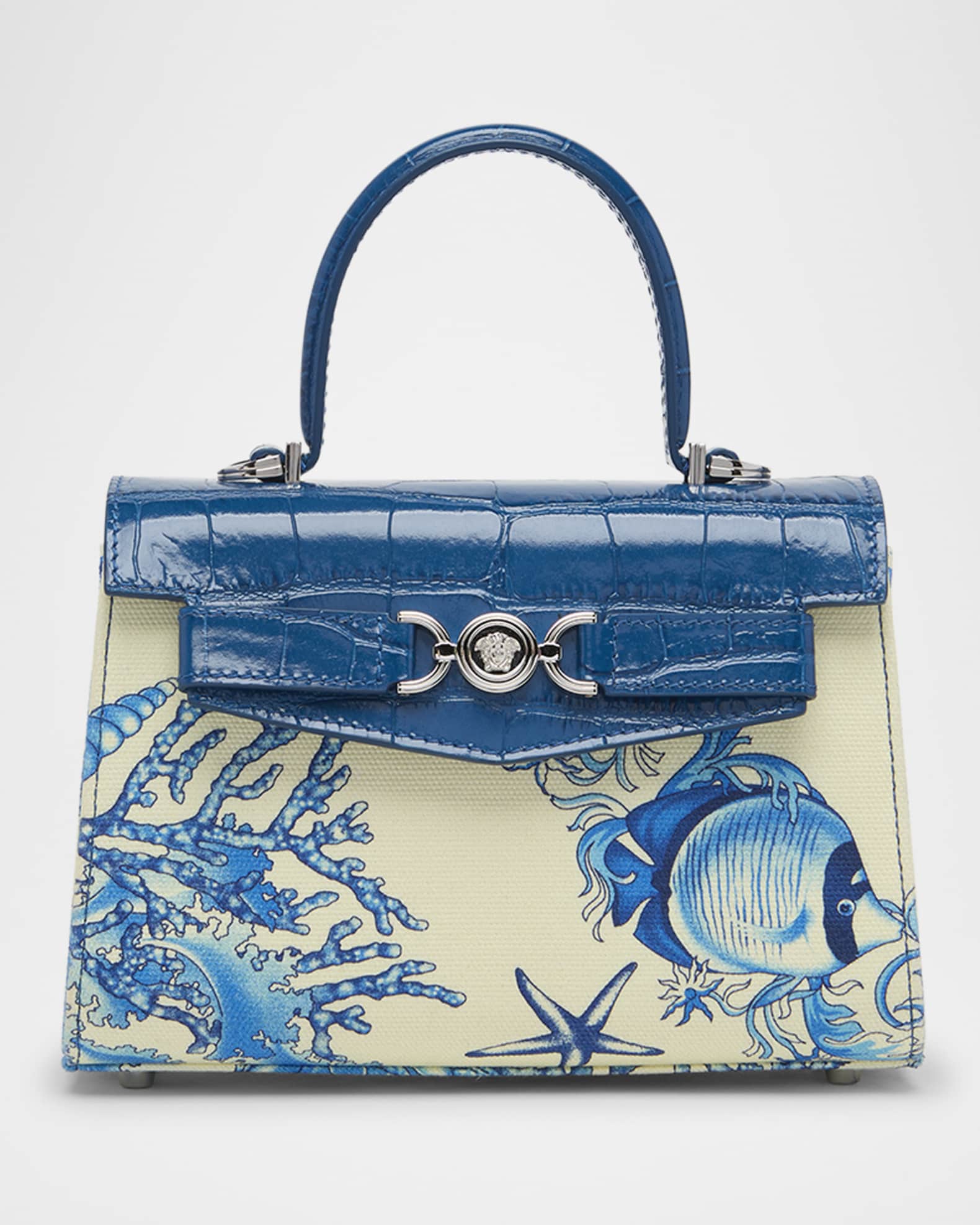 【Versace】La Medusa レザートリム かごバッグ Versace La Medusa Printed Leather Top-Handle Bag | Neiman Marcus