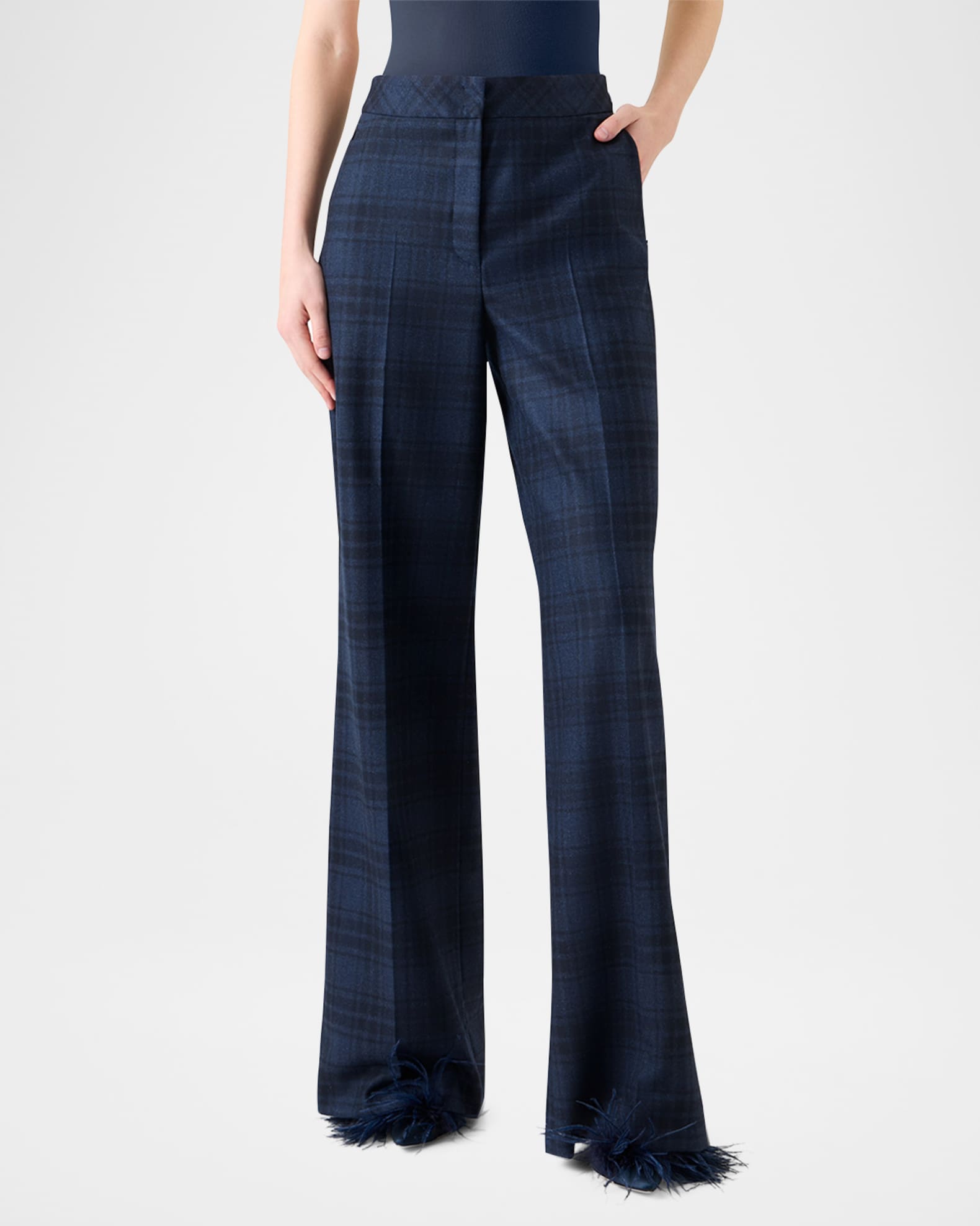 Fior Check Wool Flannel Wide-Leg Trousers 1
