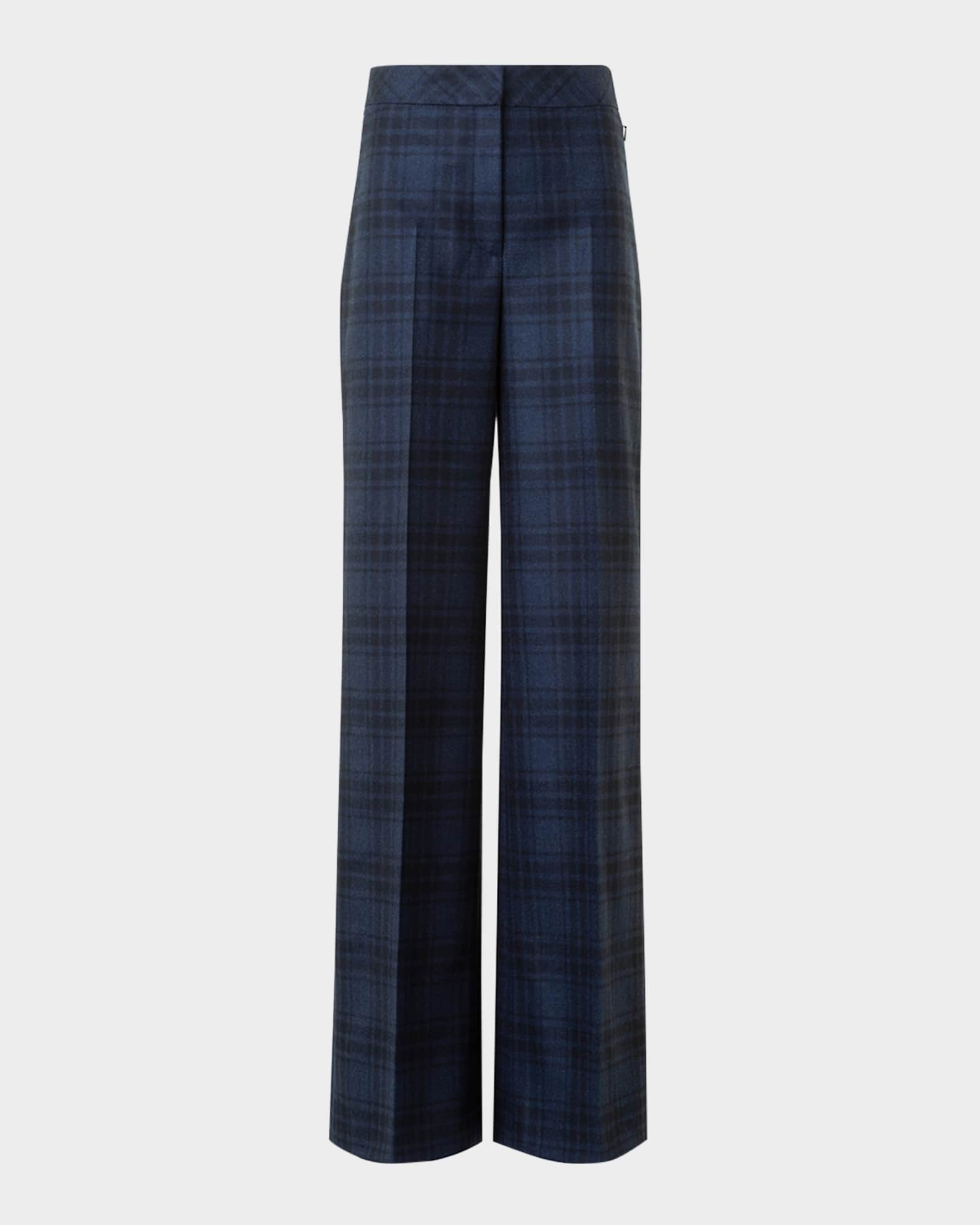 Fior Check Wool Flannel Wide-Leg Trousers 0