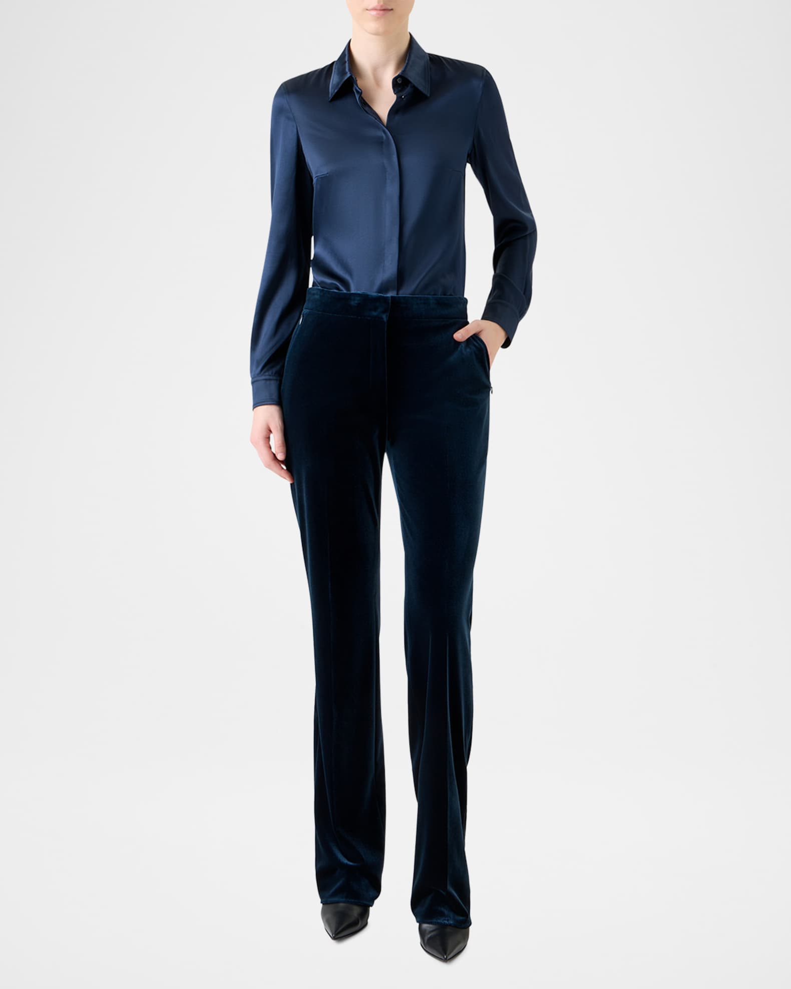 Stretch Silk Satin Button-Down Blouse 1