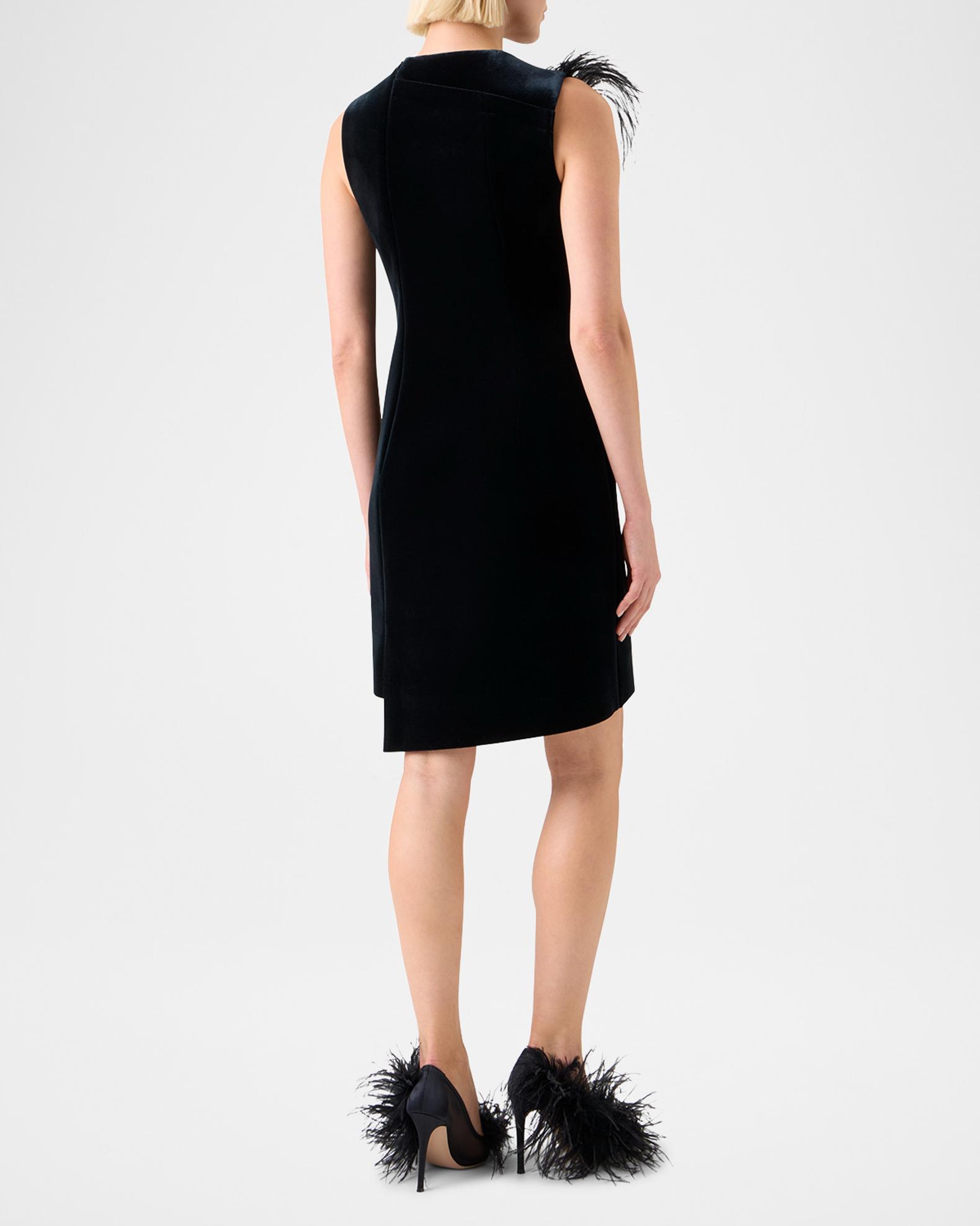 feather trim asymmetric dress Black Strapless Feather Trim Asymmetrical Midi Dress Black / XS