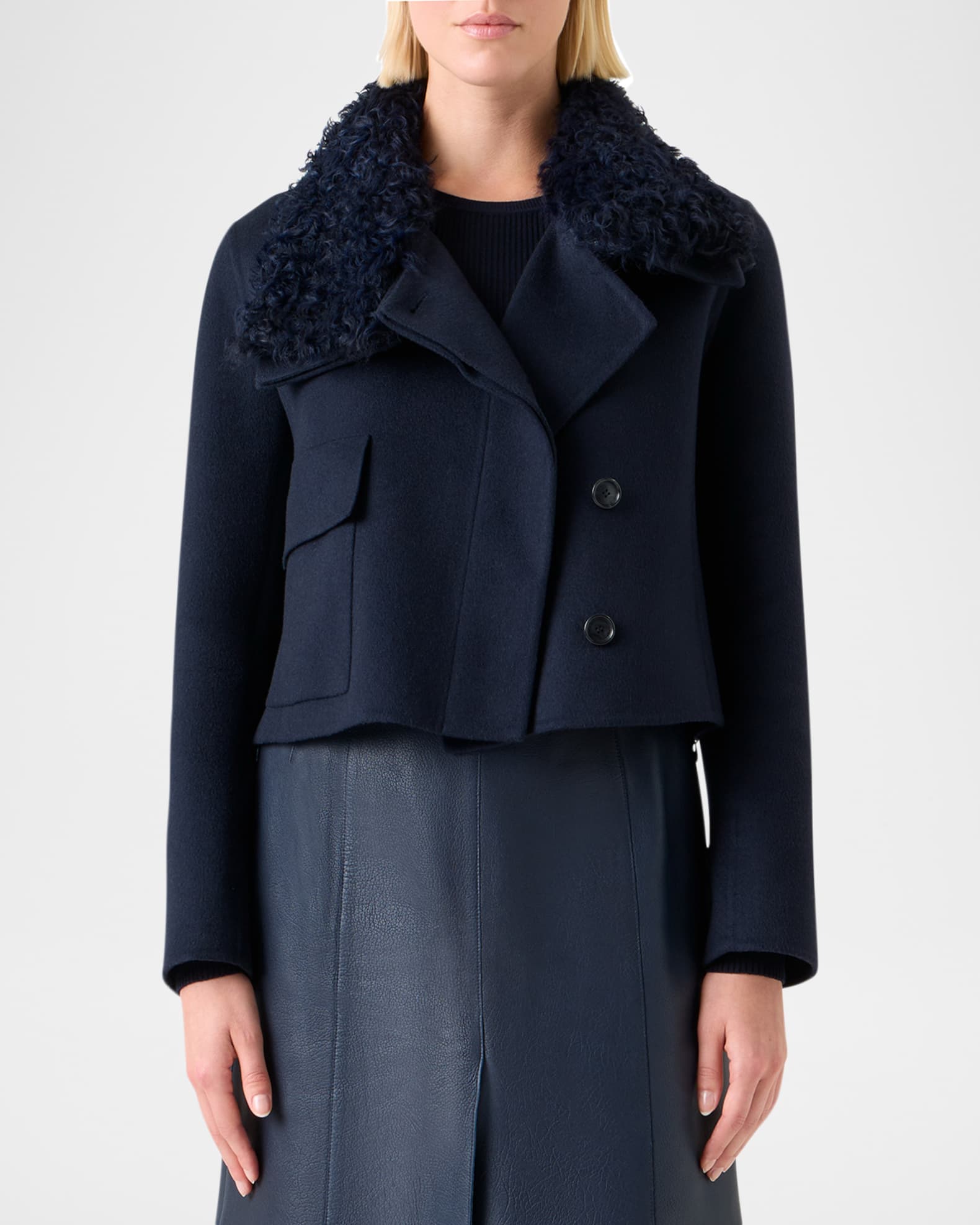 Akris Edena Cashmere Short Jacket With Detachable Shearling Goat