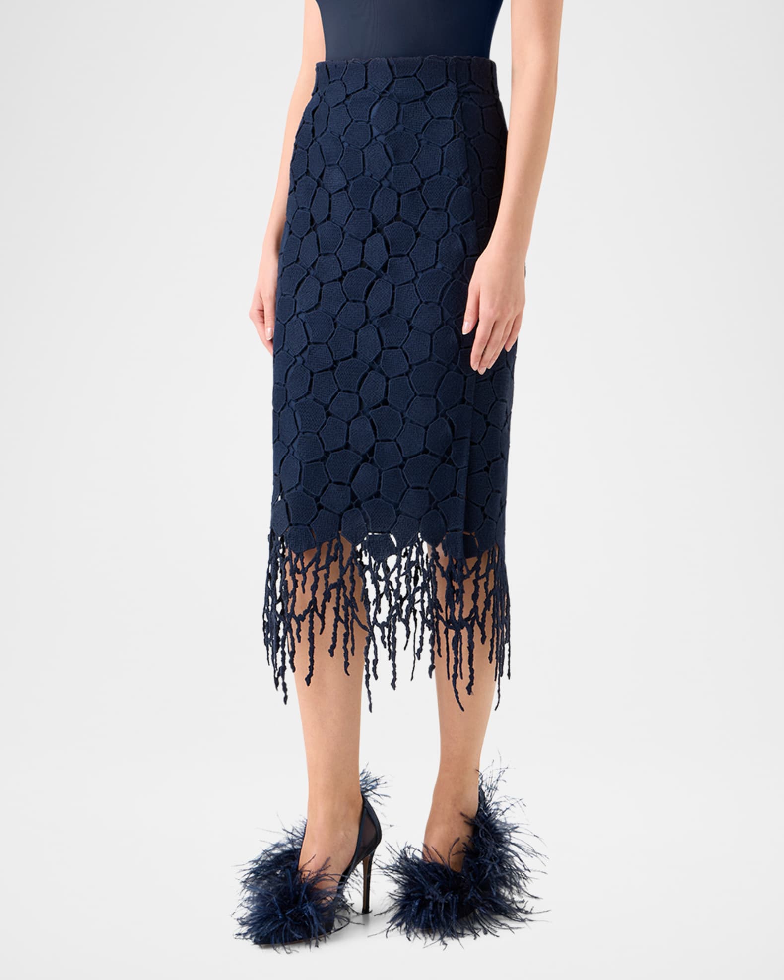 Broken Stone Guipure Fringed Midi Pencil Skirt 1