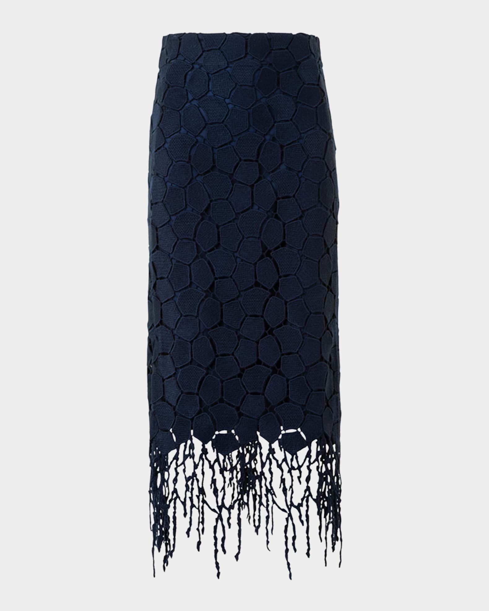 Broken Stone Guipure Fringed Midi Pencil Skirt 0