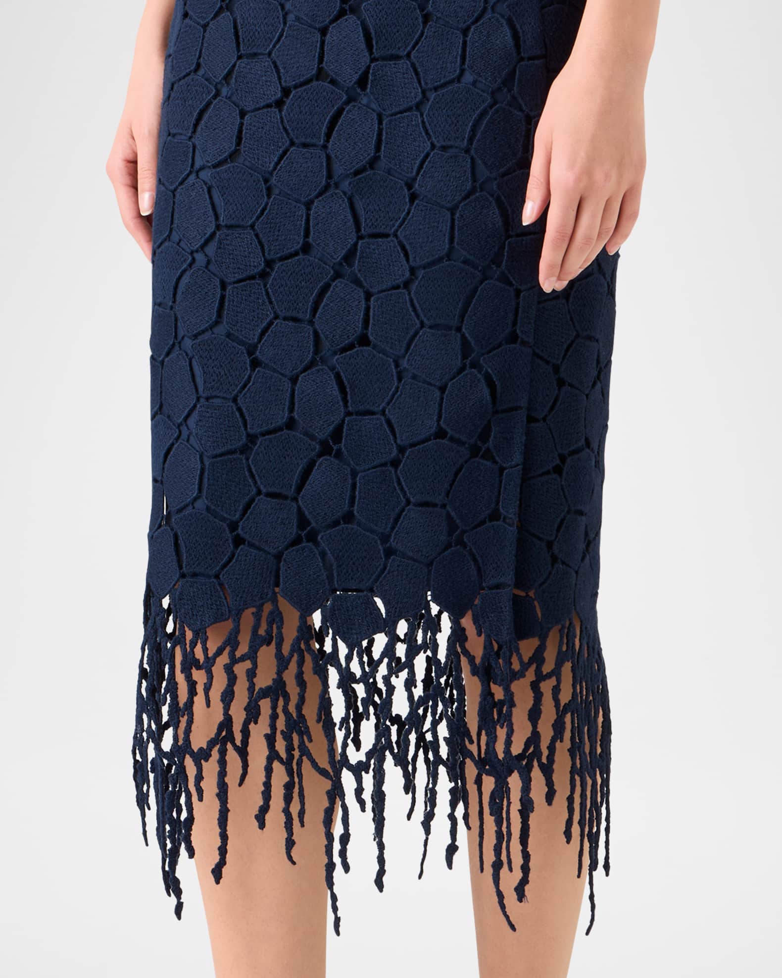Akris Broken Stone Guipure Fringed Midi Pencil Skirt | Neiman Marcus