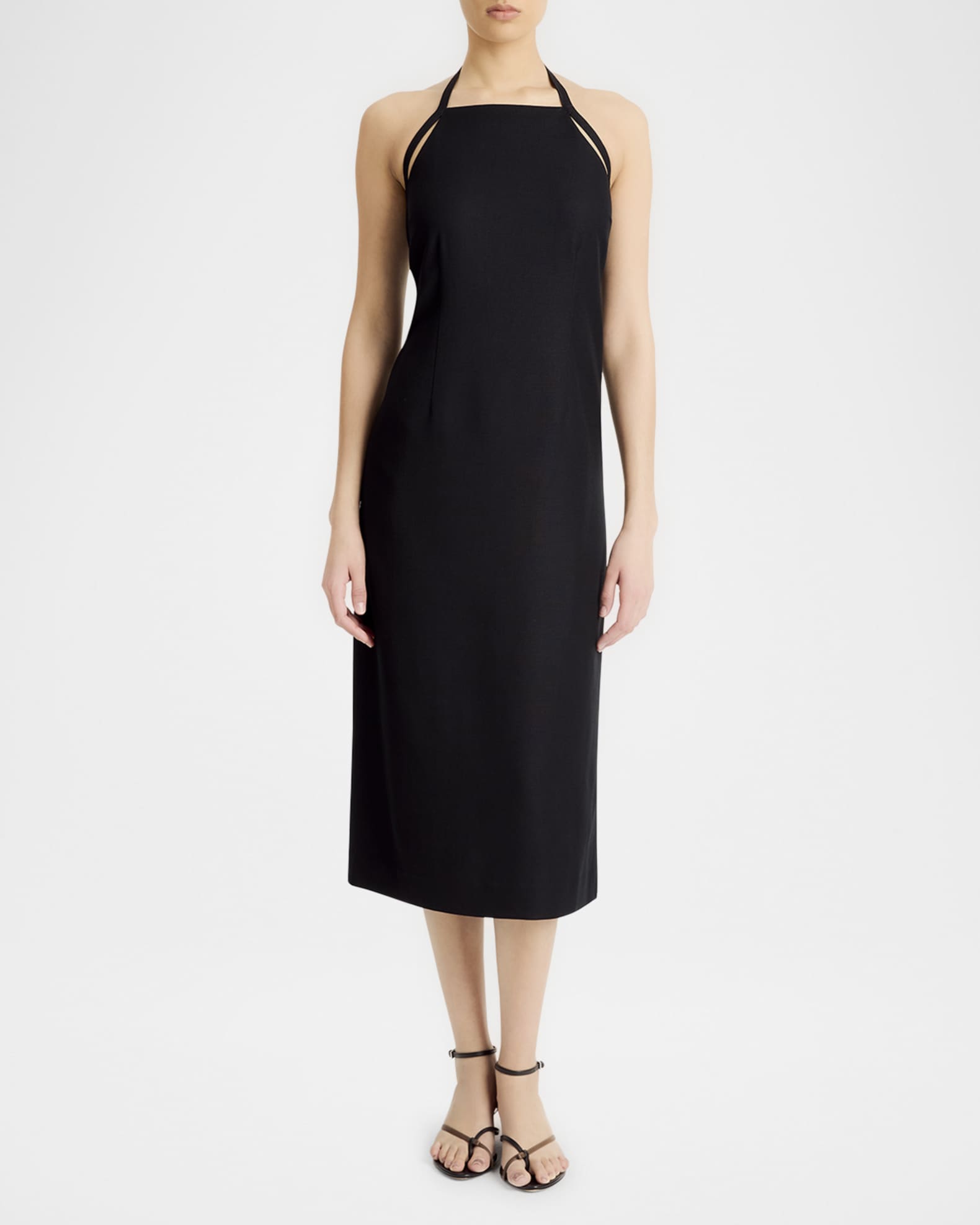 vince tie back paneled halter dress Vince Tie-Back Paneled Halter Midi Dress