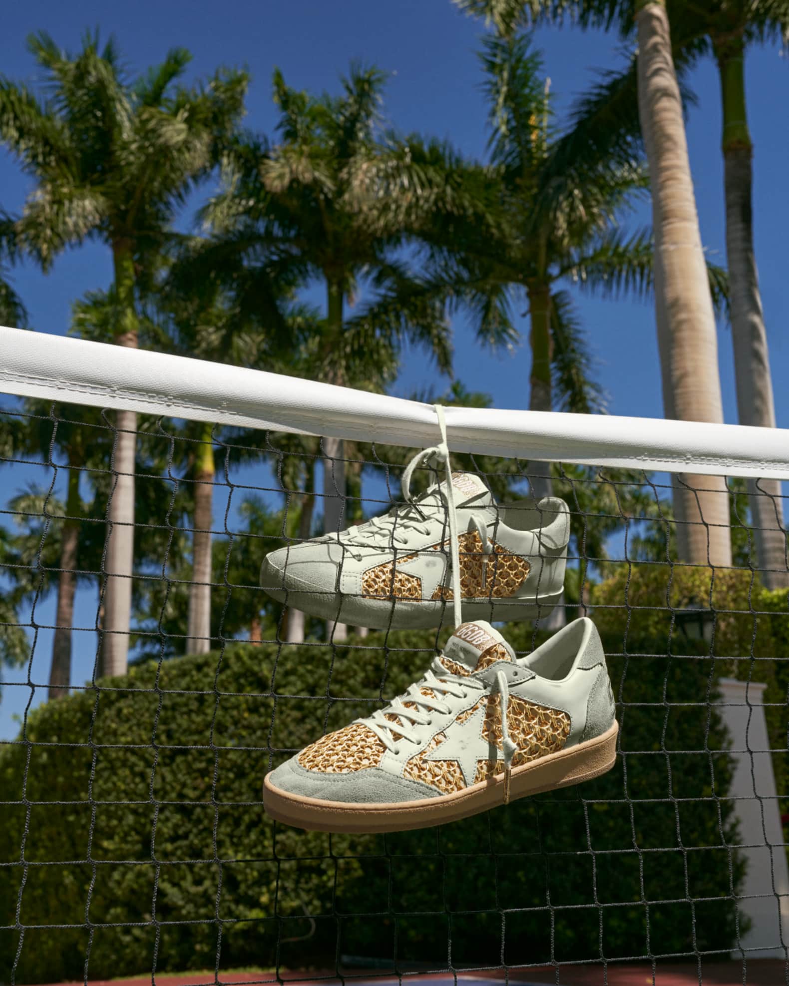 Golden Goose Super-Star Raffia Net Leather Low-Top Sneakers