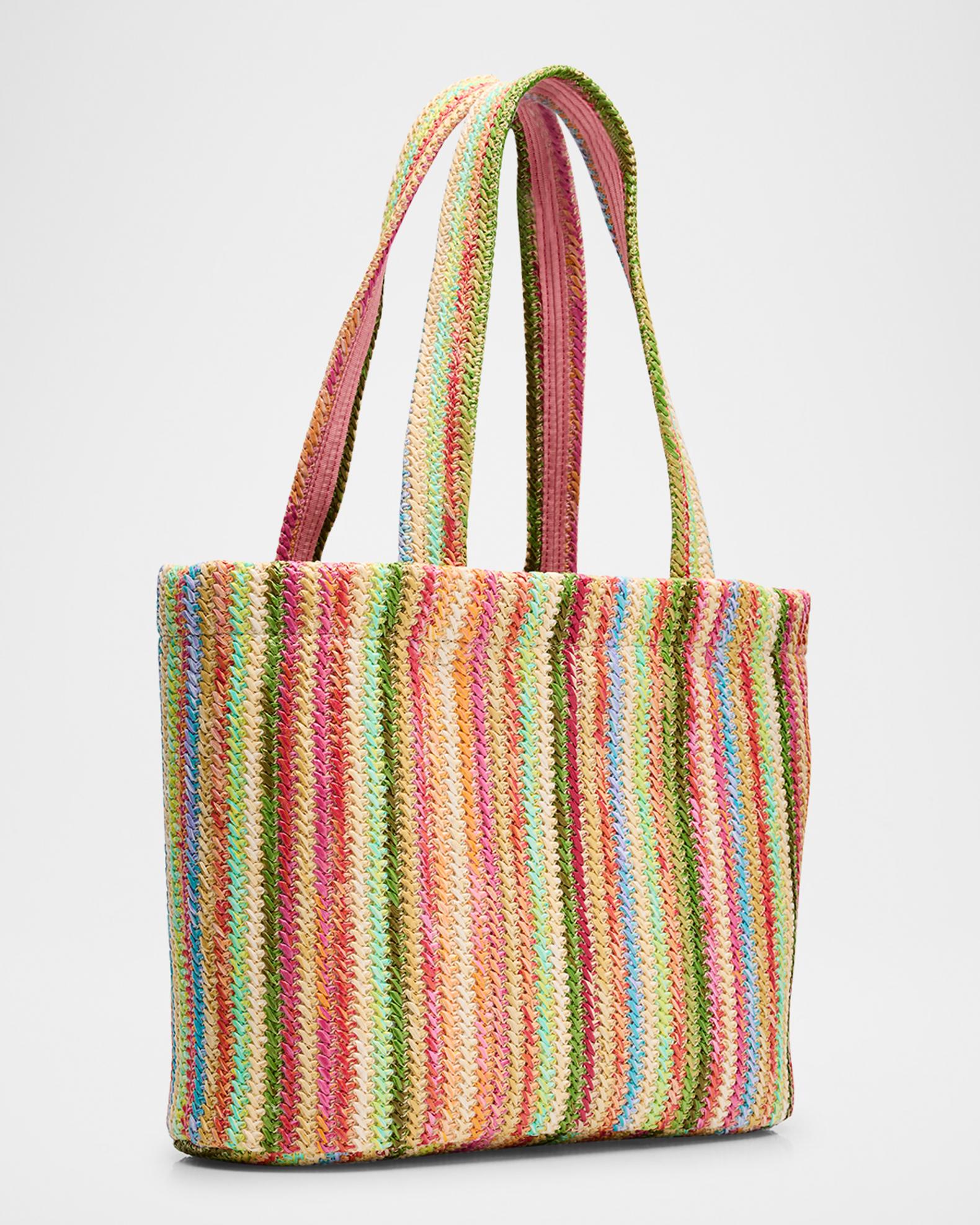 Jimmy Choo Beach Medium Striped Raffia Tote Bag | Neiman Marcus