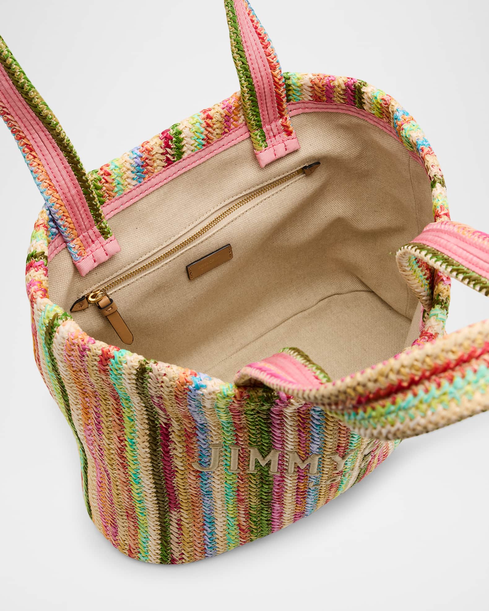 Jimmy Choo Beach Medium Striped Raffia Tote Bag | Neiman Marcus