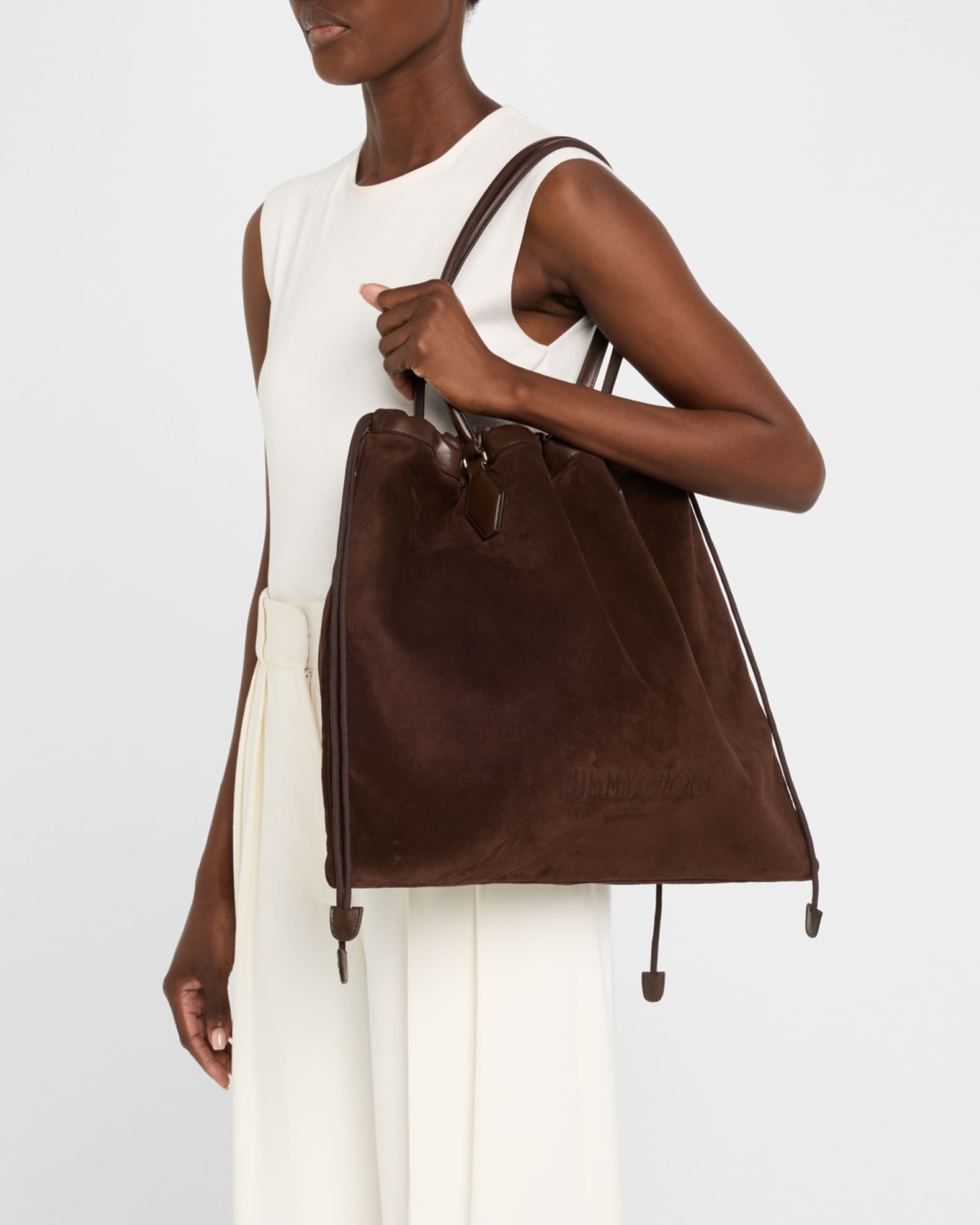 Jimmy Choo Large Suede Drawstring Tote Bag | Neiman Marcus