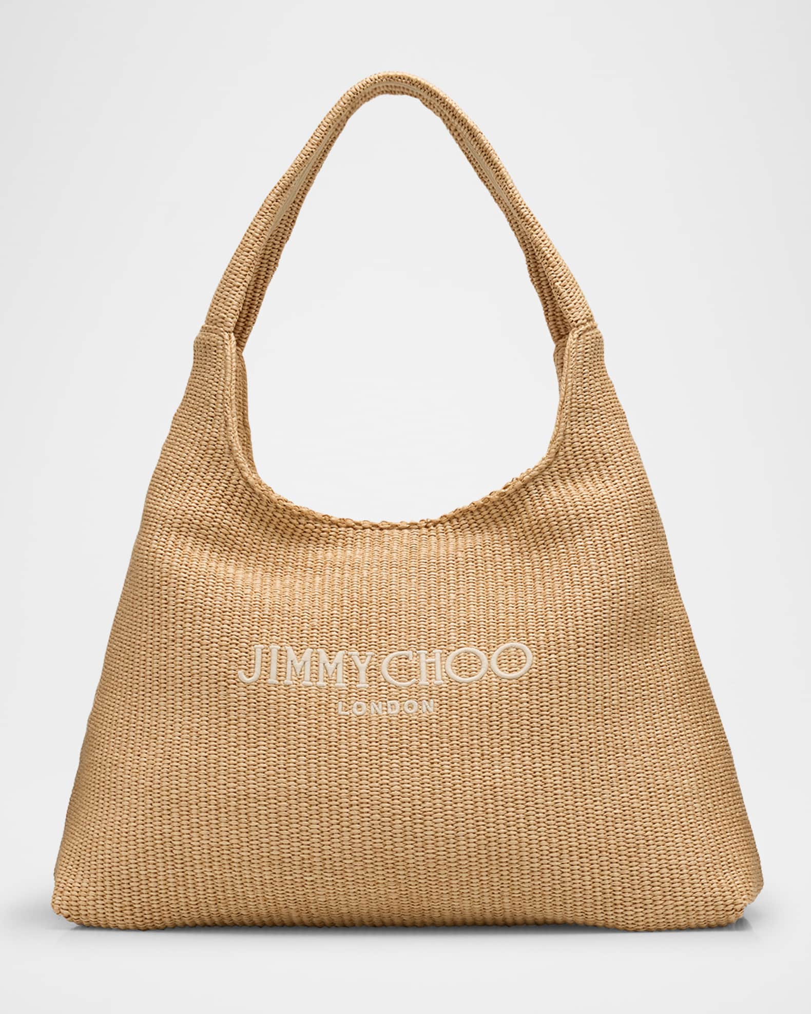 JIMMY CHOO ホーボーバッグ Jimmy Choo Beach Logo-Embroidered Raffia Hobo Bag | Neiman