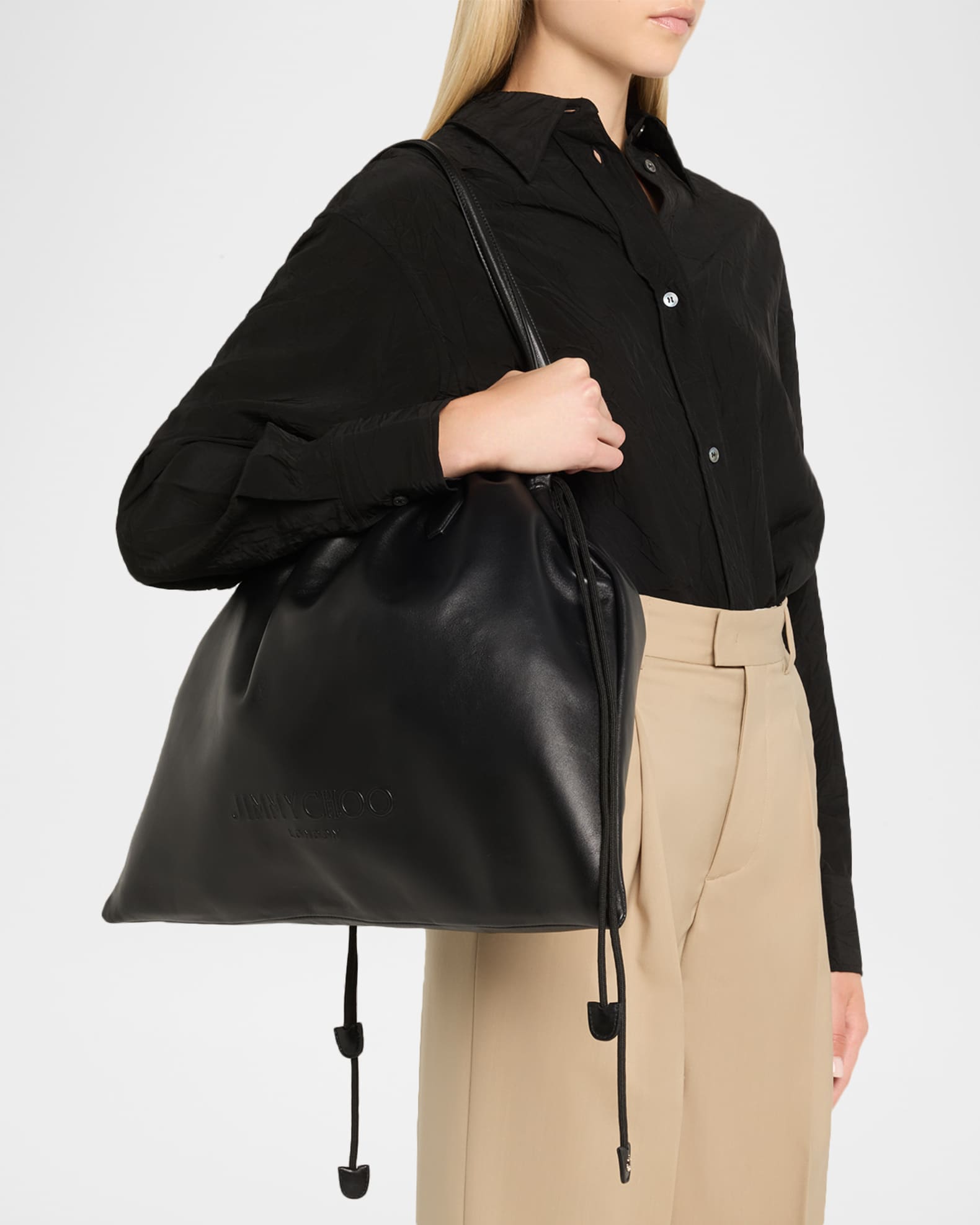 Large Drawstring Leather Tote Bag 1