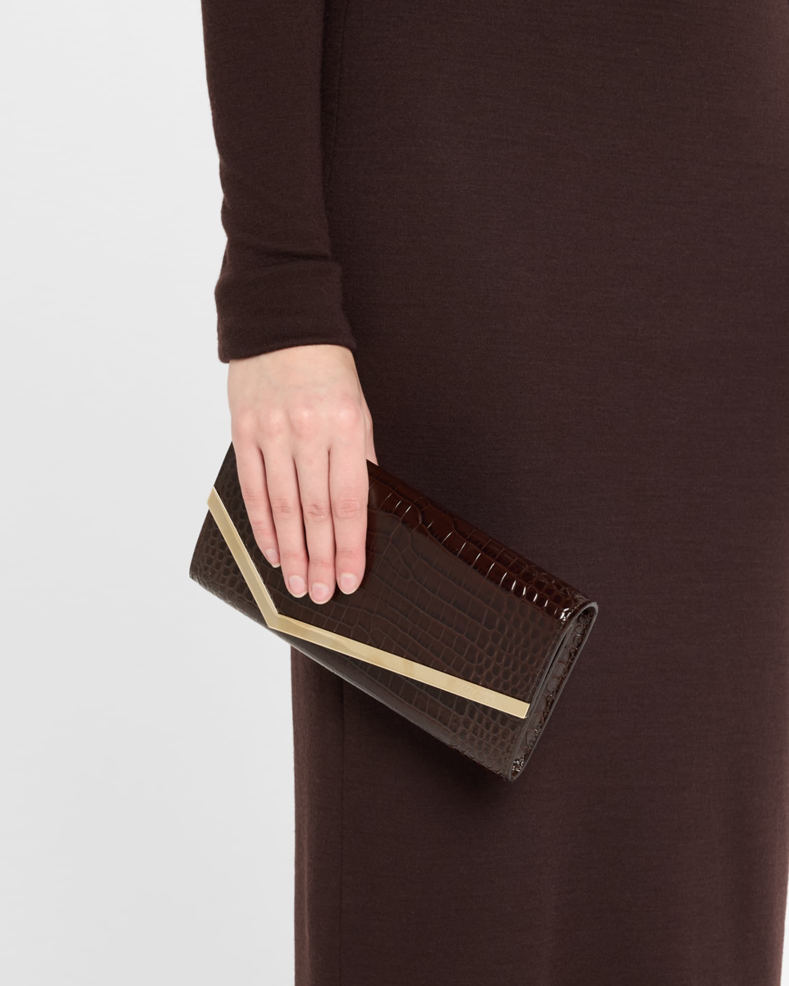 Emmie Croc-Embossed Leather Clutch Bag 1