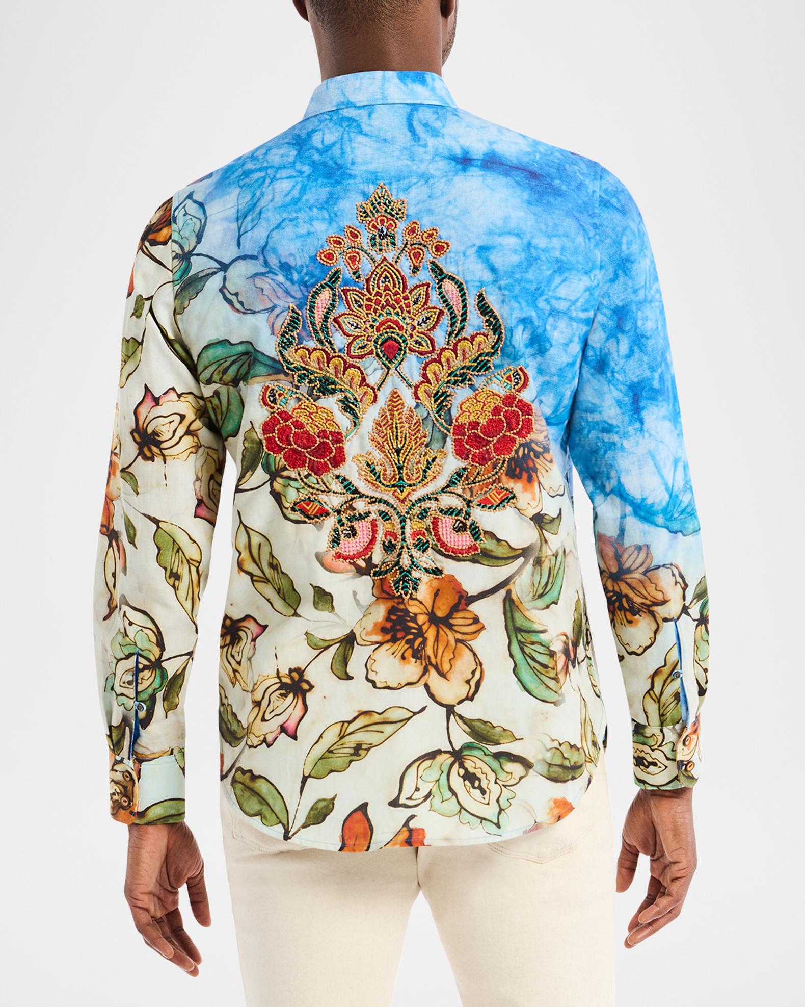 Robert Graham Men's Flax and Cotton Floral Embroidered Sport Shirt ...