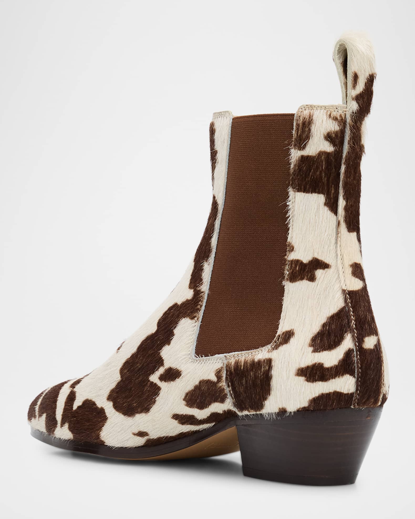 Ella Cow-Print Pony Hair Chelsea Booties 1