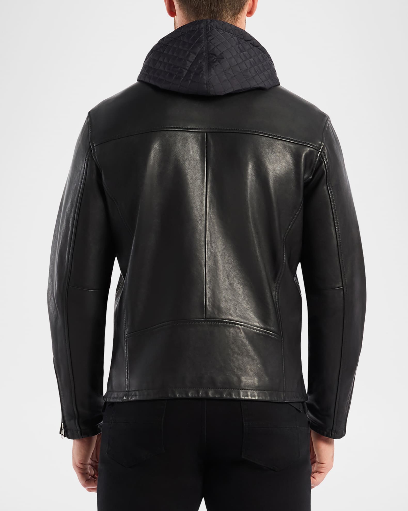 Robert Graham Men's Cedro Leather Moto Jacket with Nylon Hooded