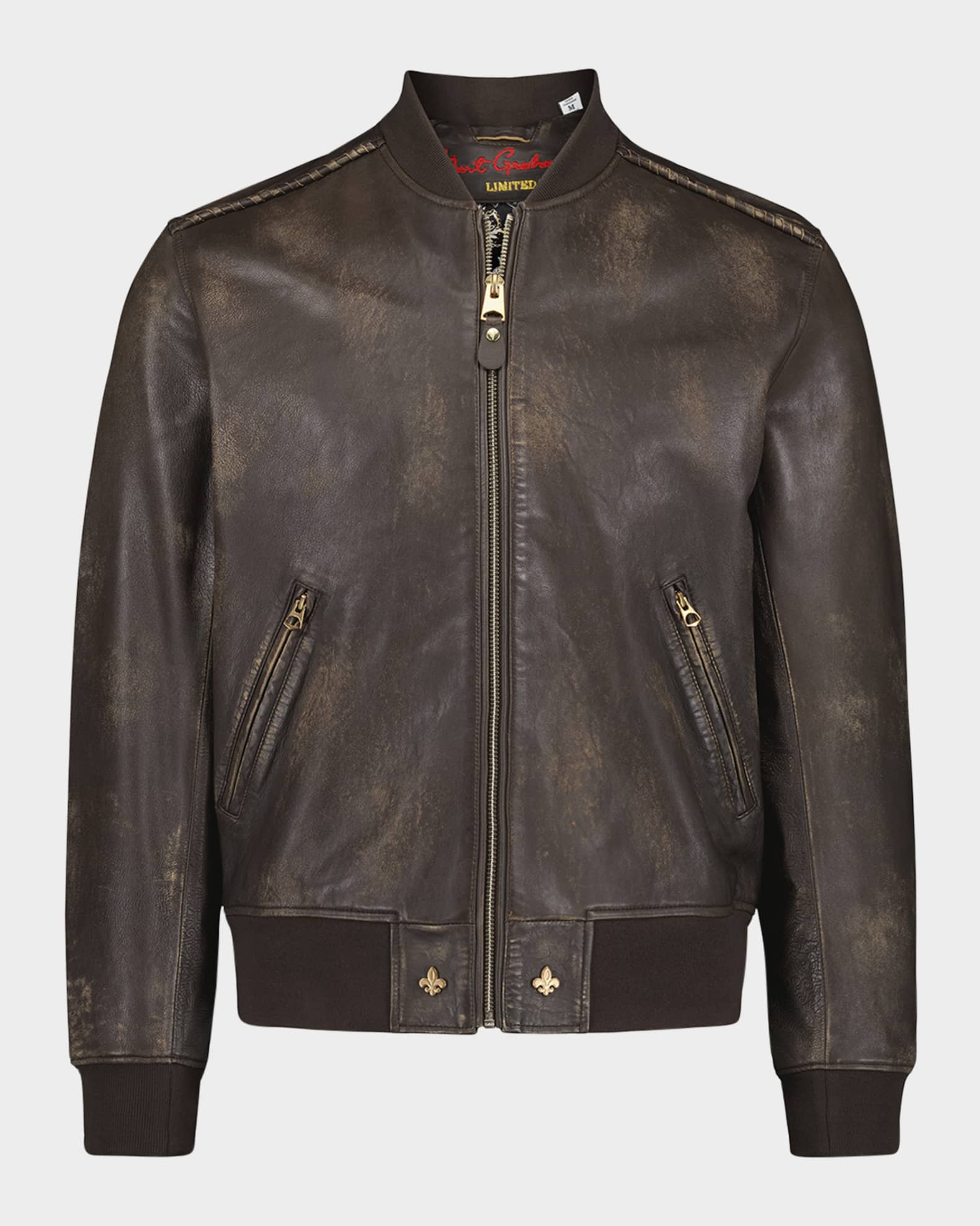 Men's Leather Embroidered-Damask Bomber Jacket 0