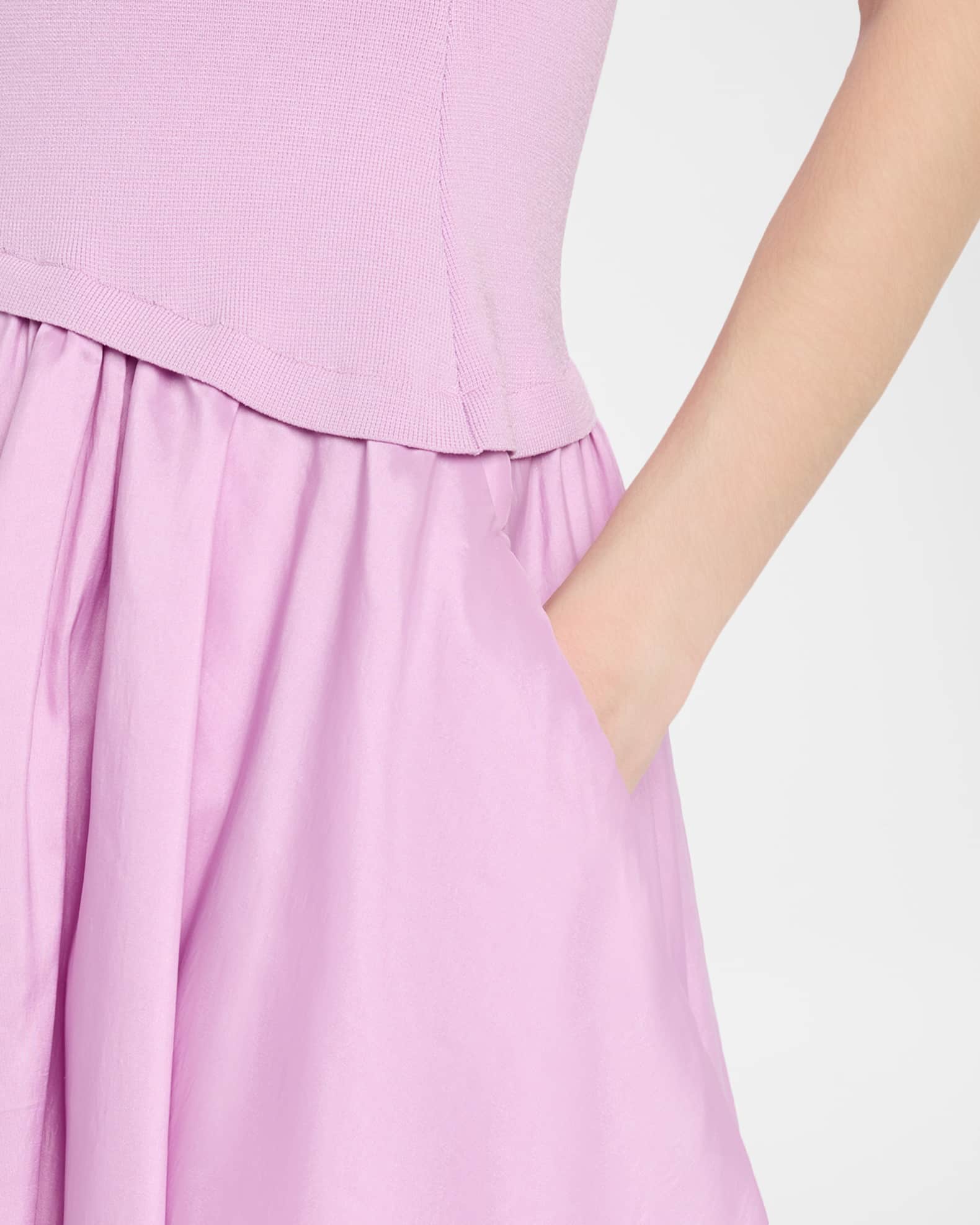 SIMKHAI Izzy Strapless Mixed Media Bubble Midi Dress | Neiman Marcus