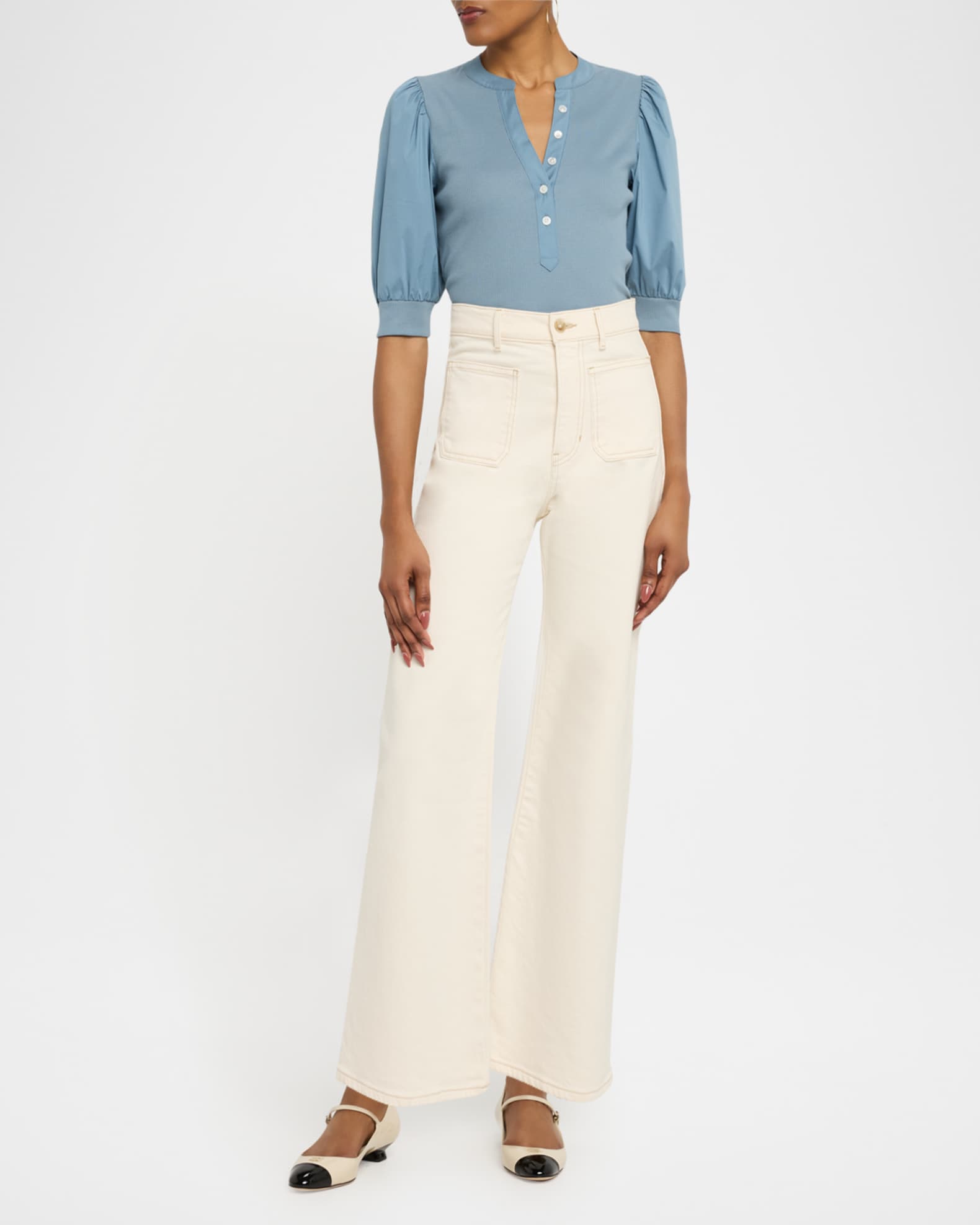 Coralee Puff Sleeve Button-Front Top 1