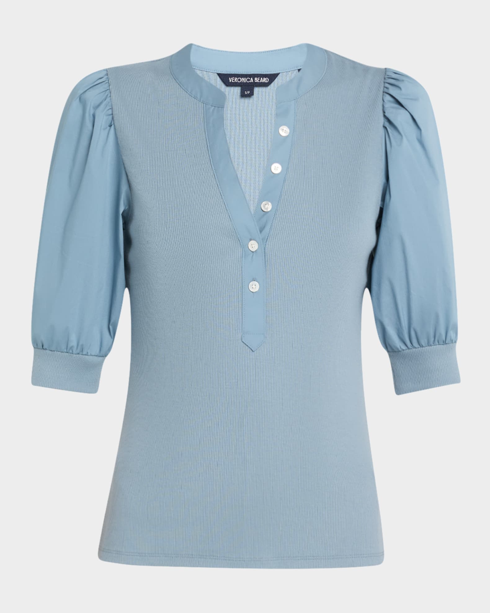 Coralee Puff Sleeve Button-Front Top 0