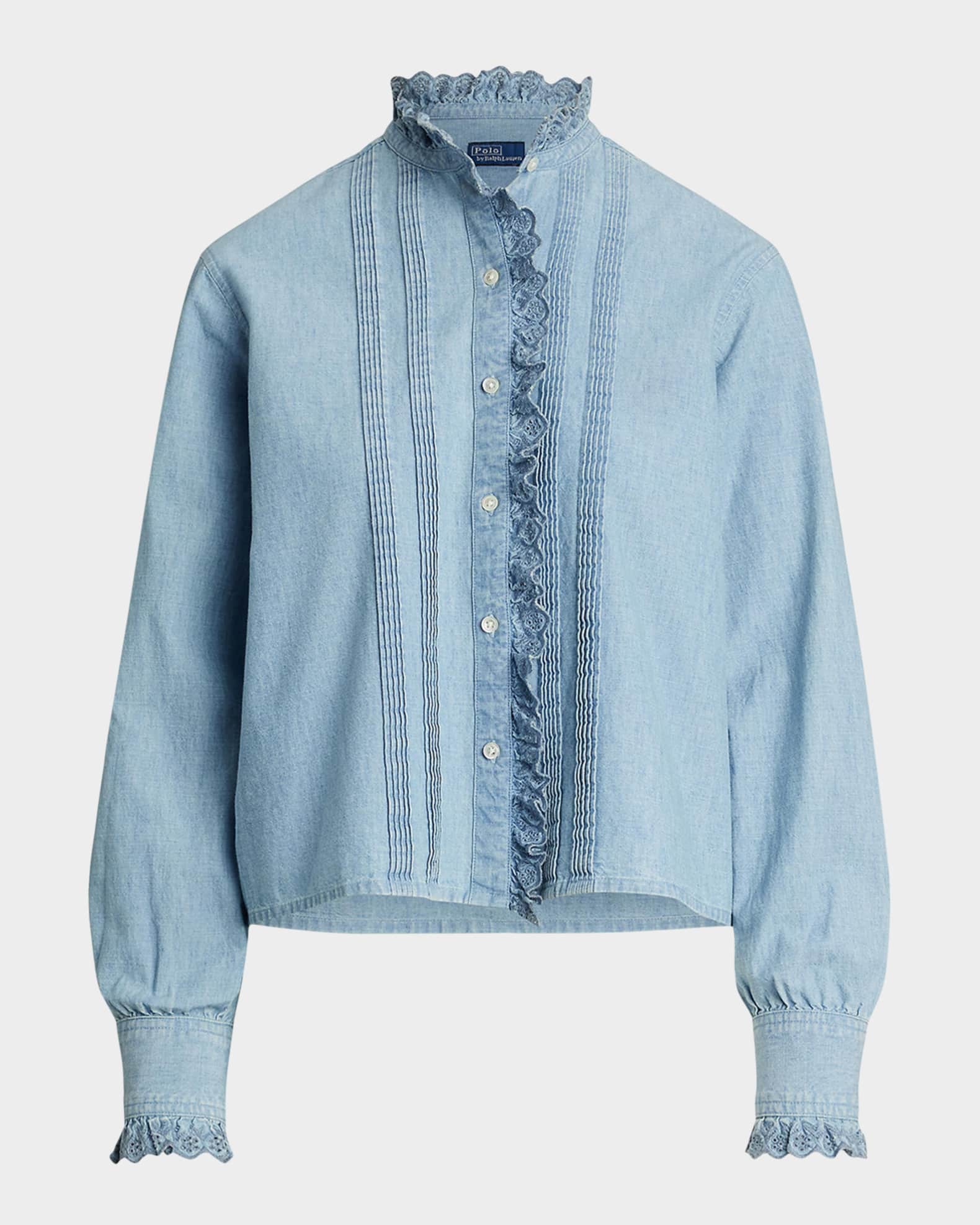 Ruffle-Trim Chambray Top 0