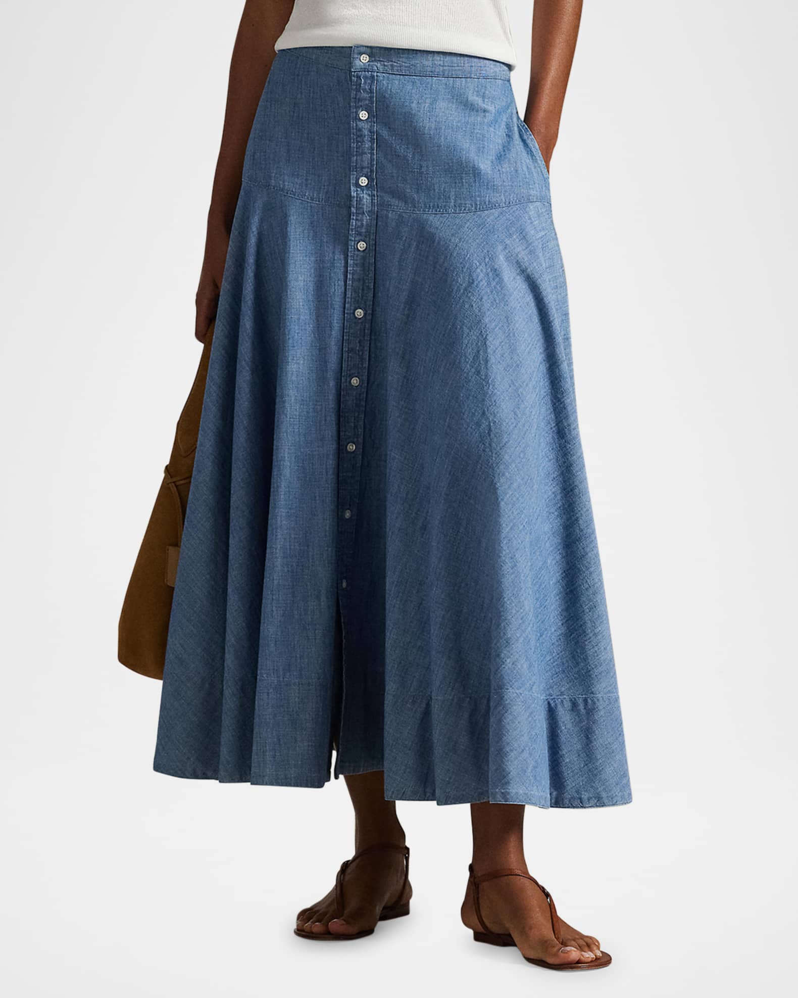 スカート POLO RALPH LAUREN Woman Skirt Blue 211964731 001 Polo Ralph Lauren Cotton Chambray Maxi Skirt | Neiman Marcus