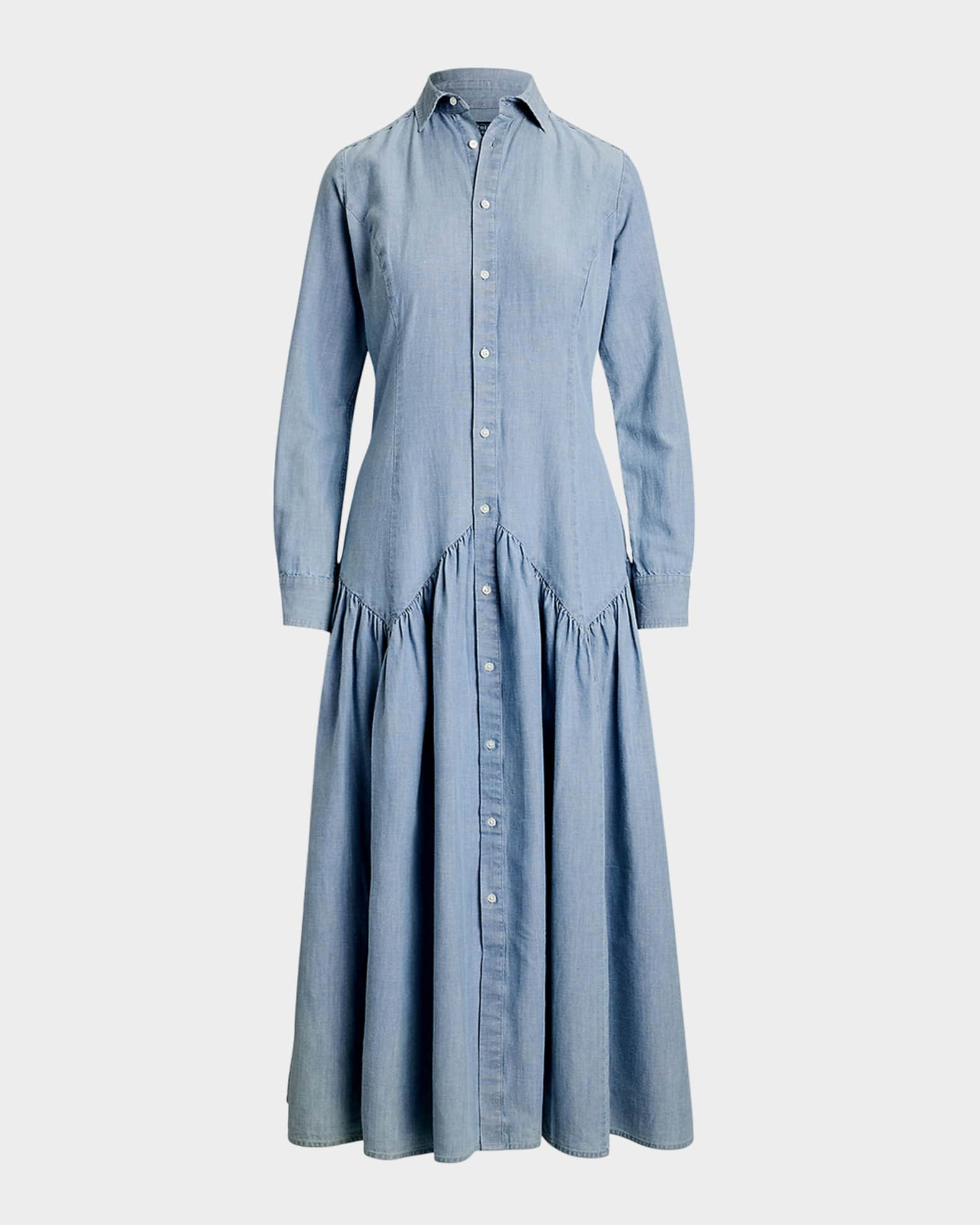 Long-Sleeve Cotton-Linen Chambray Shirtdress 0