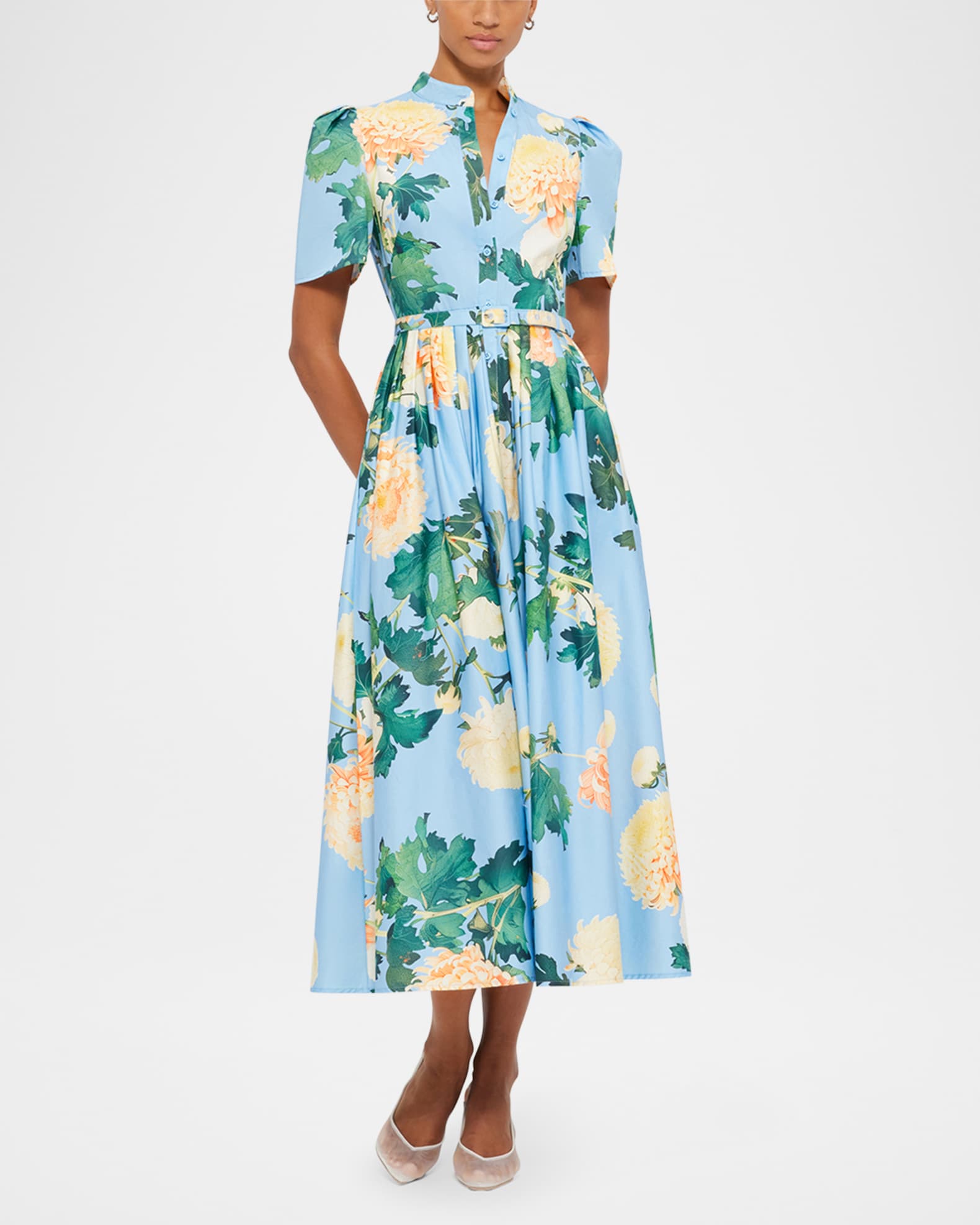 Bianca Pleated Floral-Print Midi Shirtdress 1