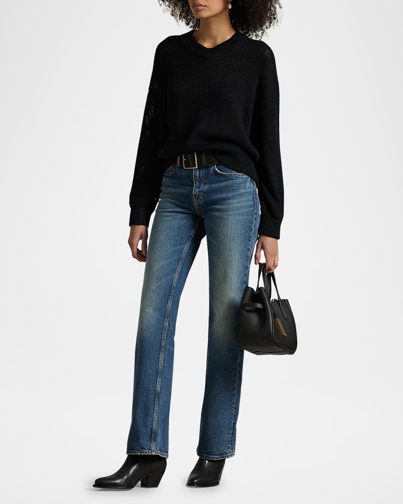 Linen-Cotton V-Neck Sweater 1